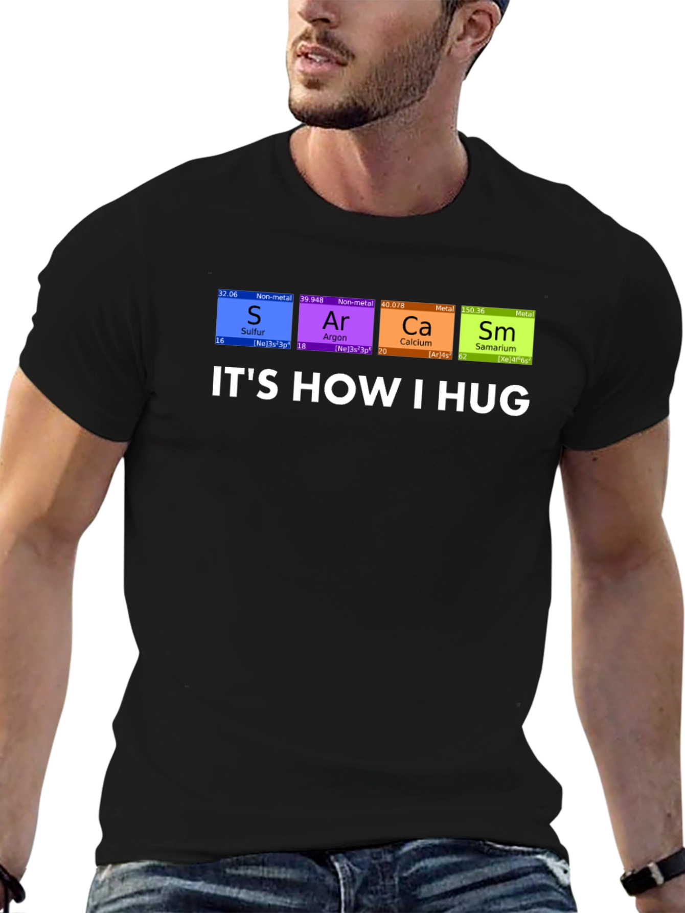 Black It's How I Hug Chemistry Pun T-Shirt view 6