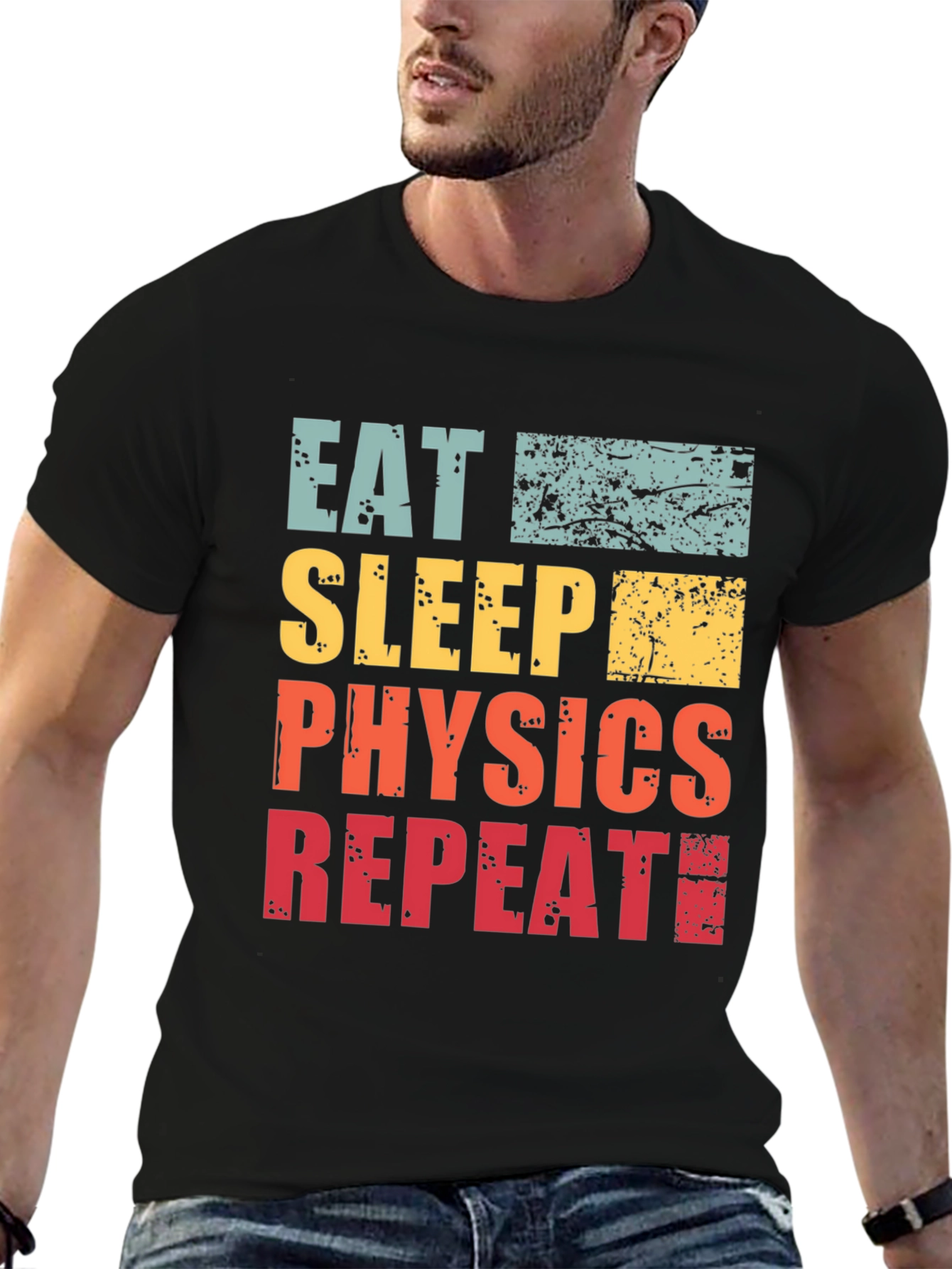 Black Eat Sleep Physics Repeat T-Shirt - Black Cotton Tee view 6