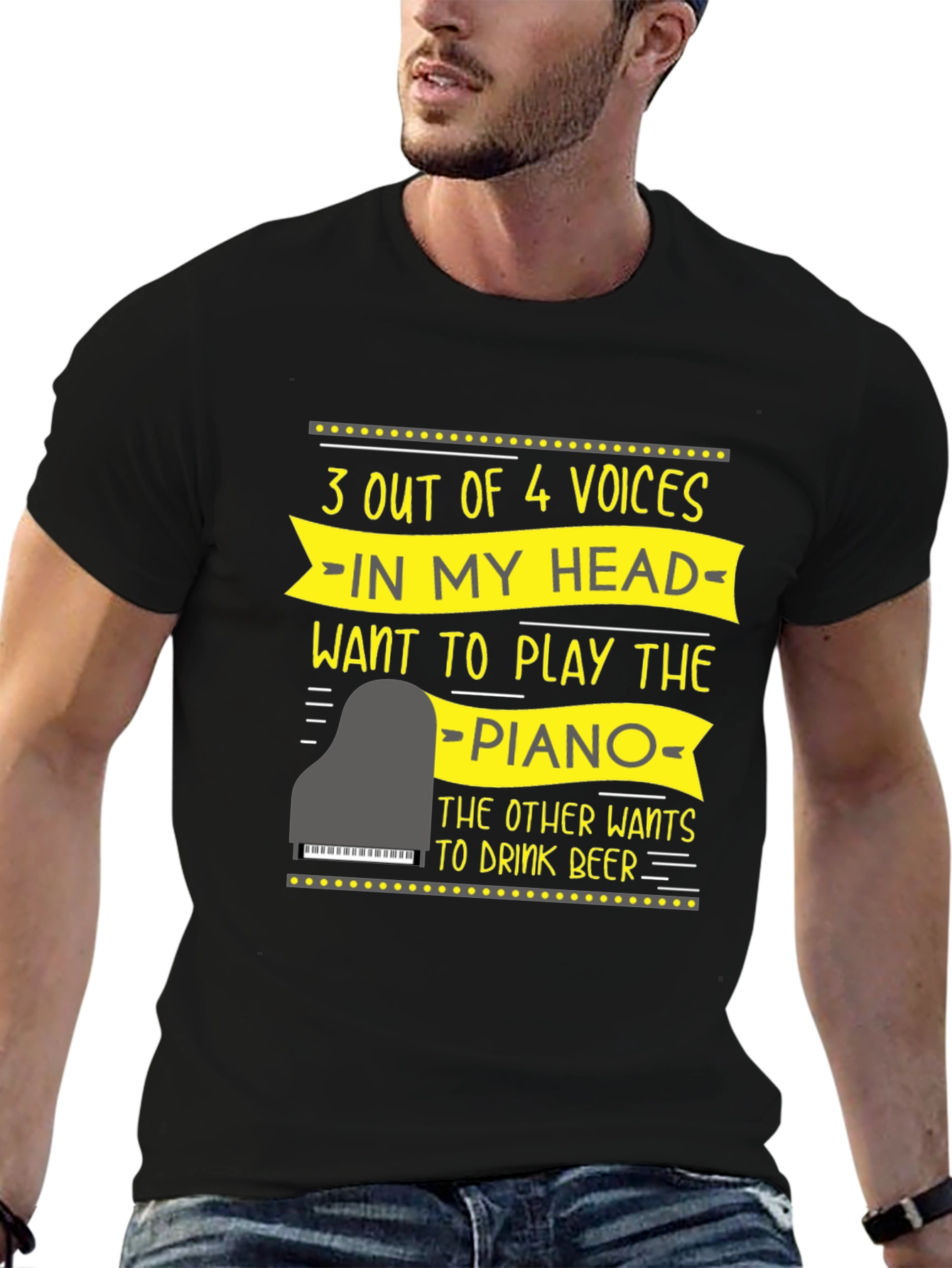 Black Funny Piano Player T-Shirt - 3 Out of 4 Voices view 6