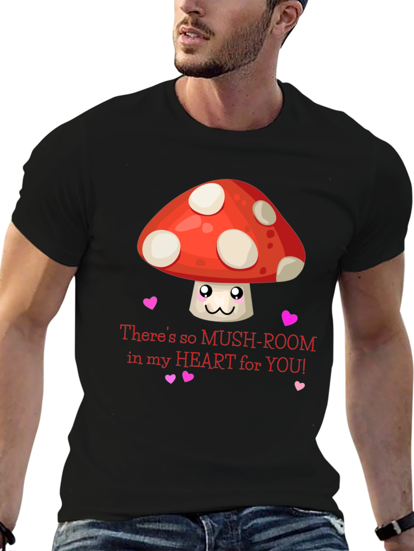 Black Mushroom Heart Valentine T-Shirt, Cute Love Tee view 6