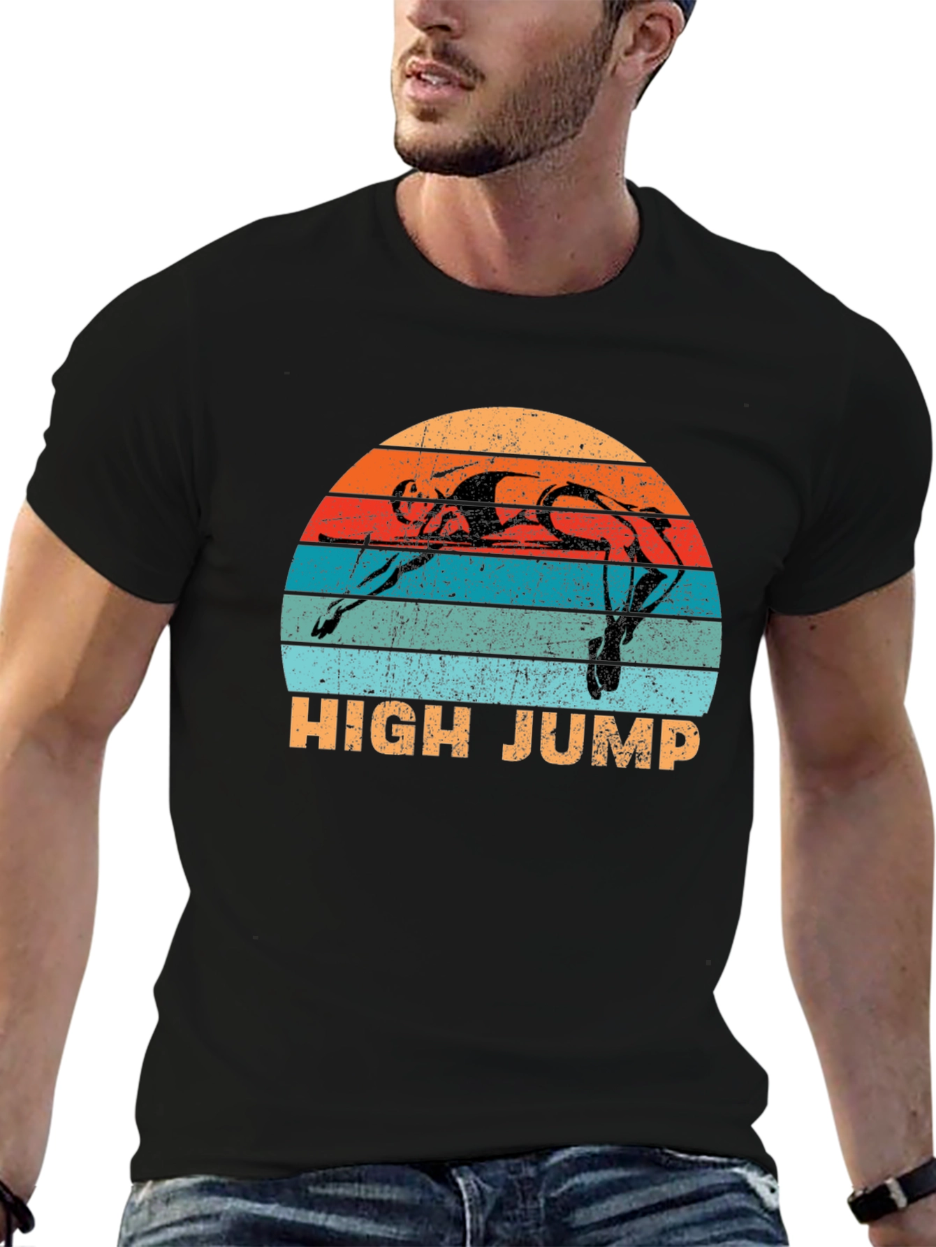 Black High Jump Retro Sunset Graphic Tee - Sport Shirt view 6