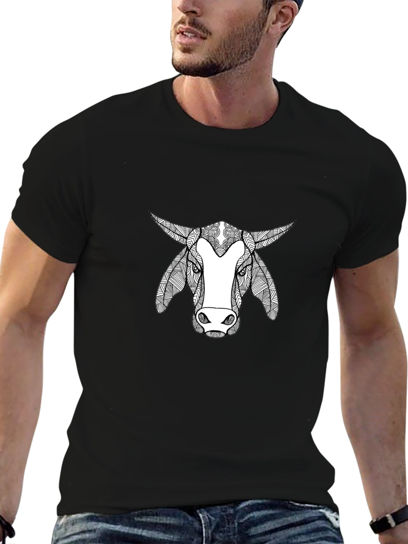 Black Bull Graphic Print Crew Neck T-Shirt view 6