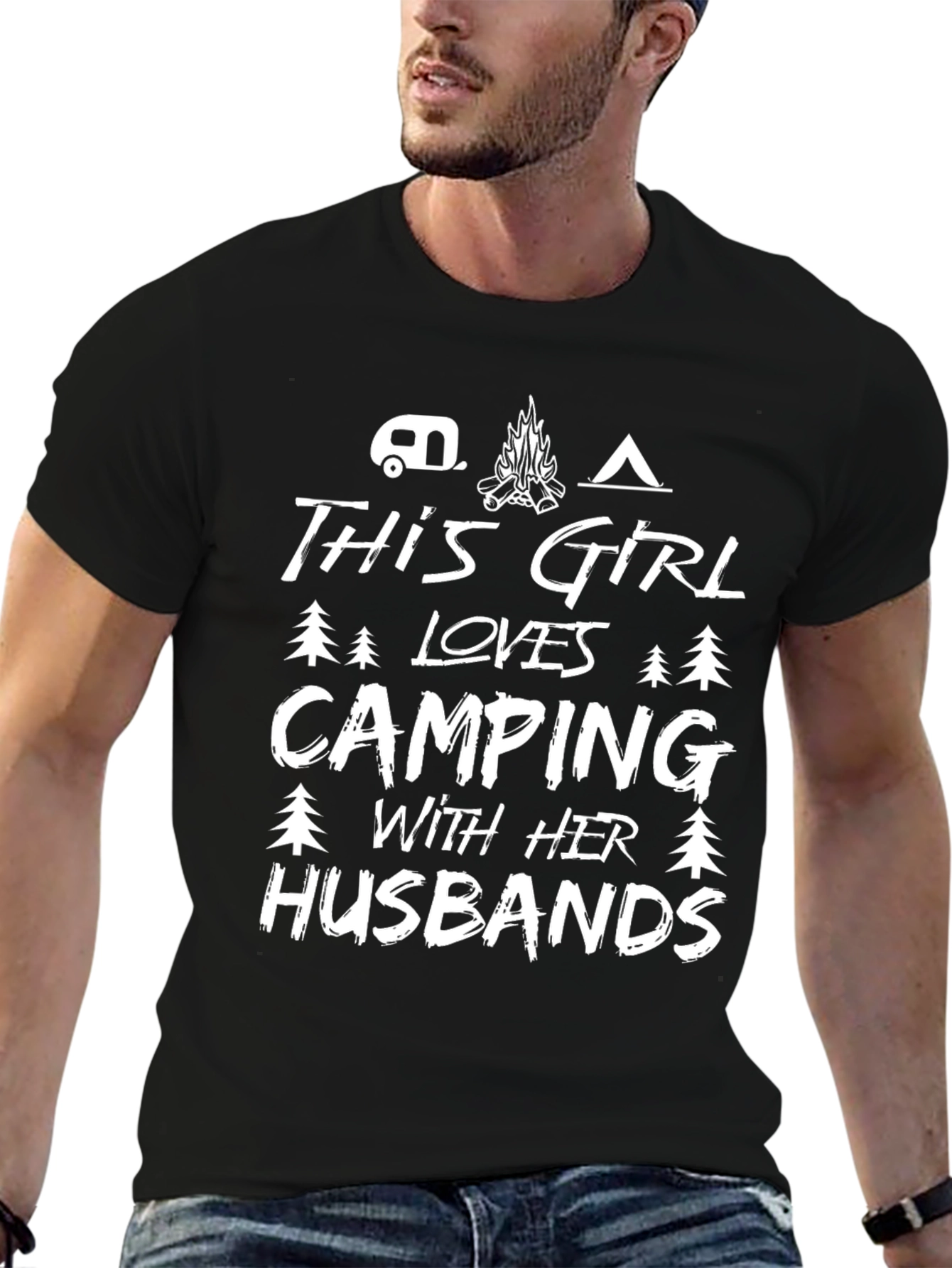 Black Camping Girl T-Shirt - Love My Husbands! view 6