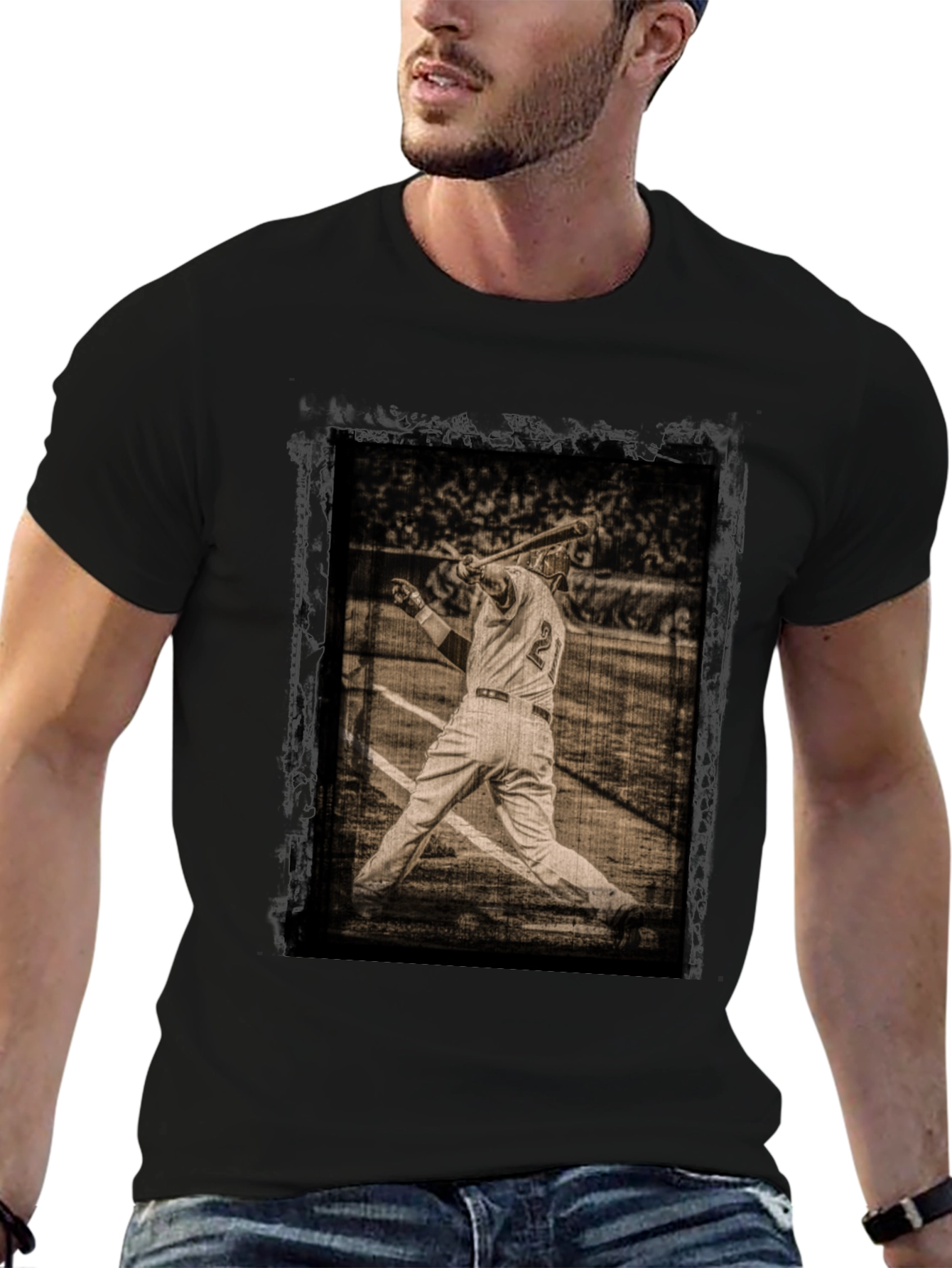 Black Vintage Baseball Player Graphic Tee view 6