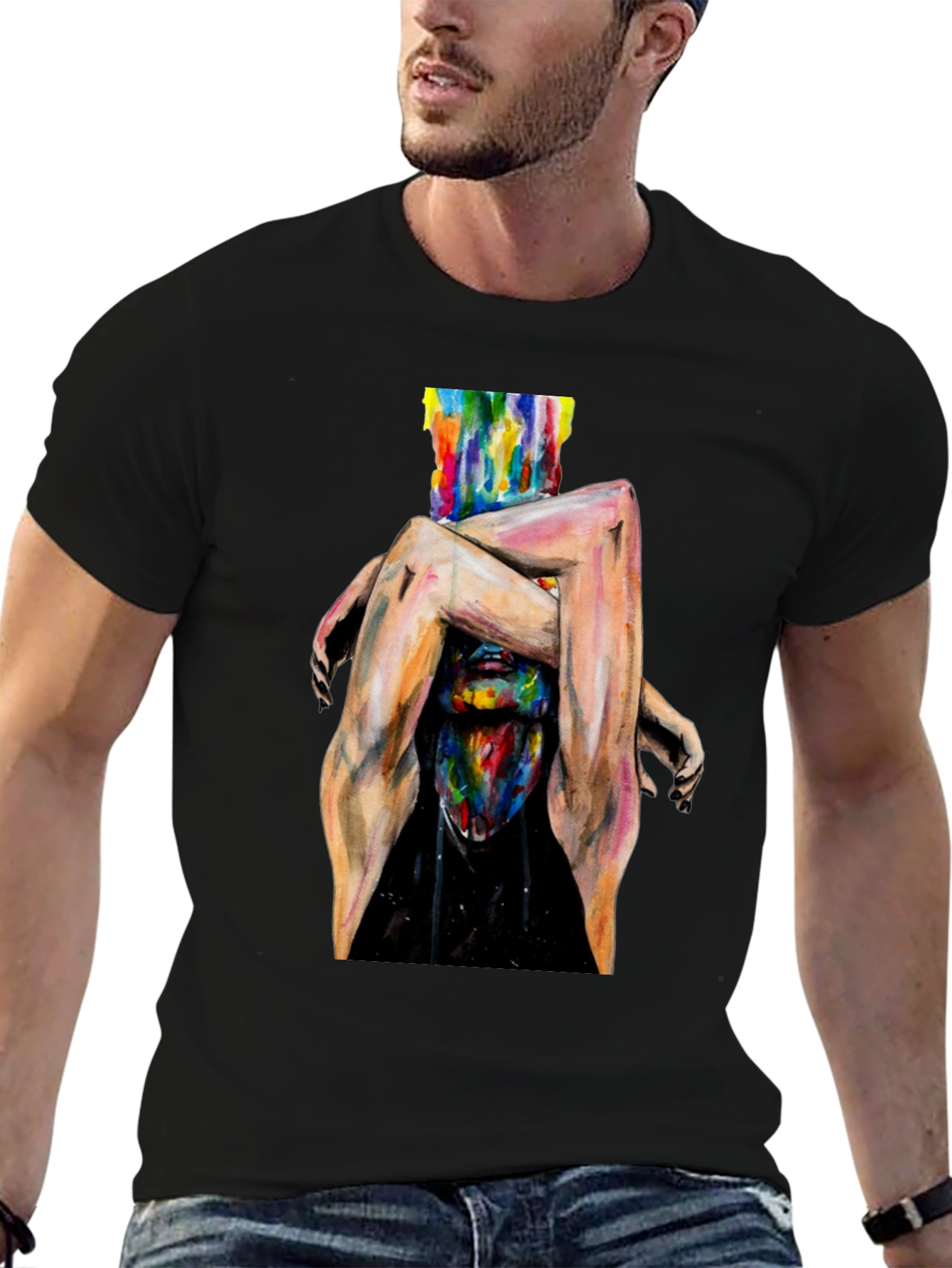 Black Abstract Art Graphic Print Black T-Shirt view 6