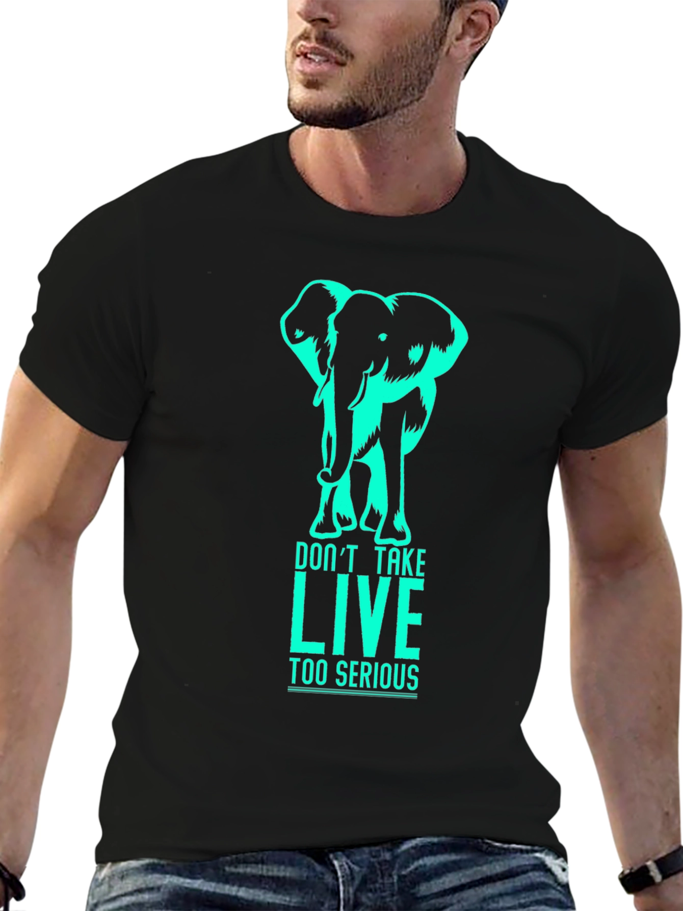 Black Elephant Graphic T-Shirt - Don't Take LIVE Too Serious view 6