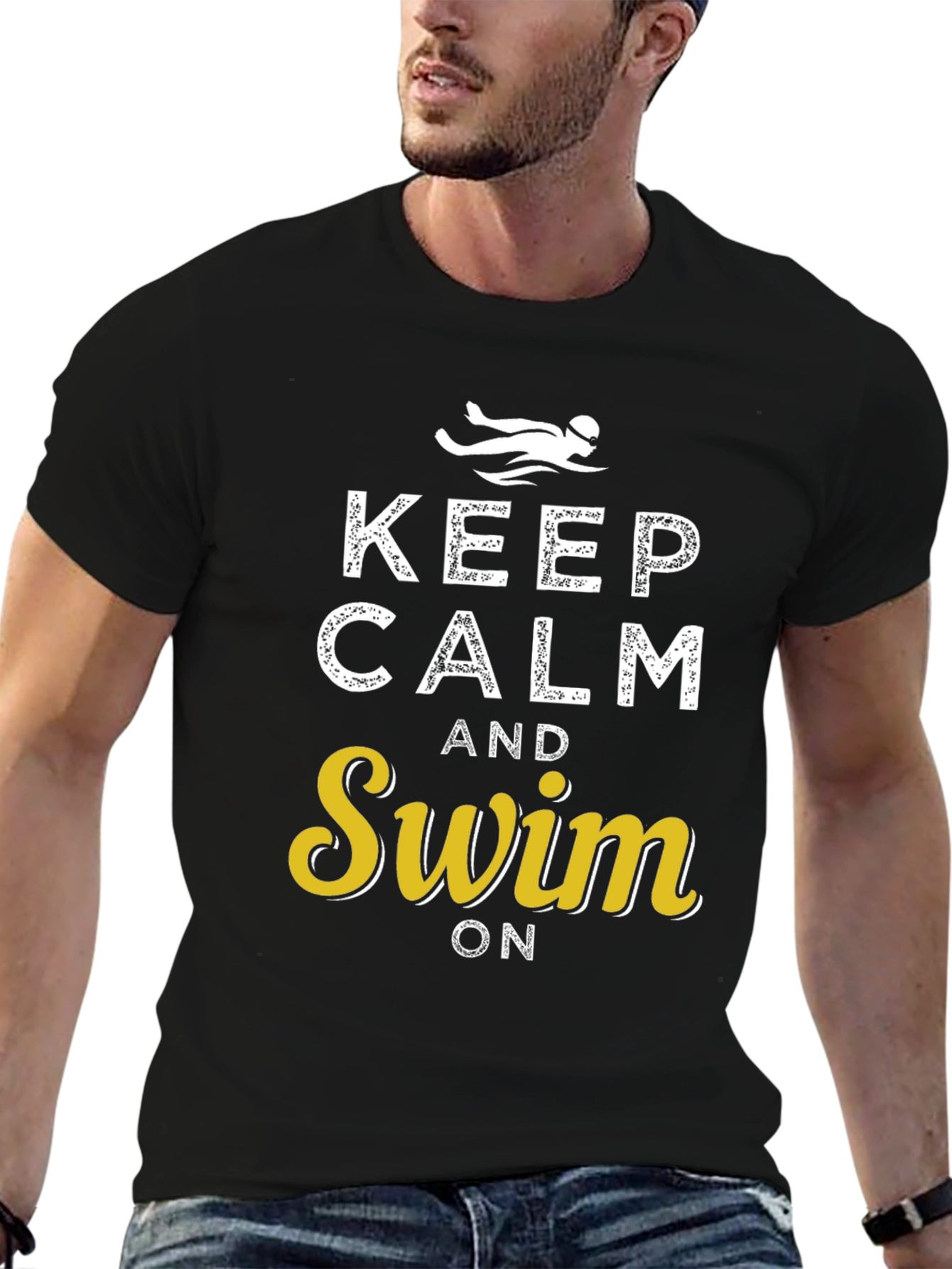 Black Keep Calm and Swim On Graphic Tee view 6