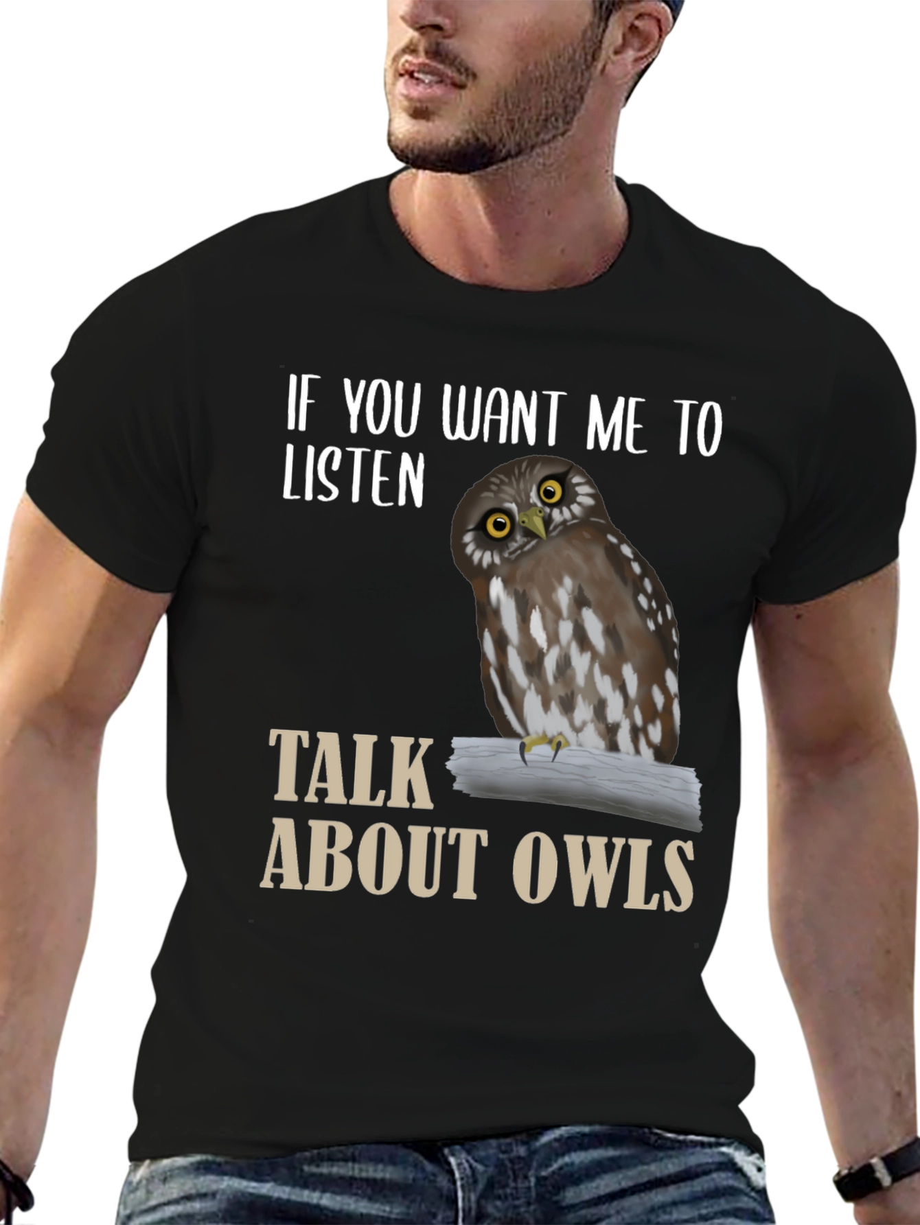 Black Owl Lover T-Shirt - Listen to Owls view 6