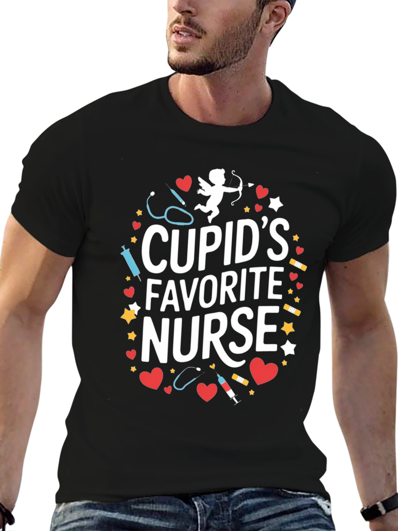 Black Cupid's Favorite Nurse T-Shirt - Valentine's Day view 6