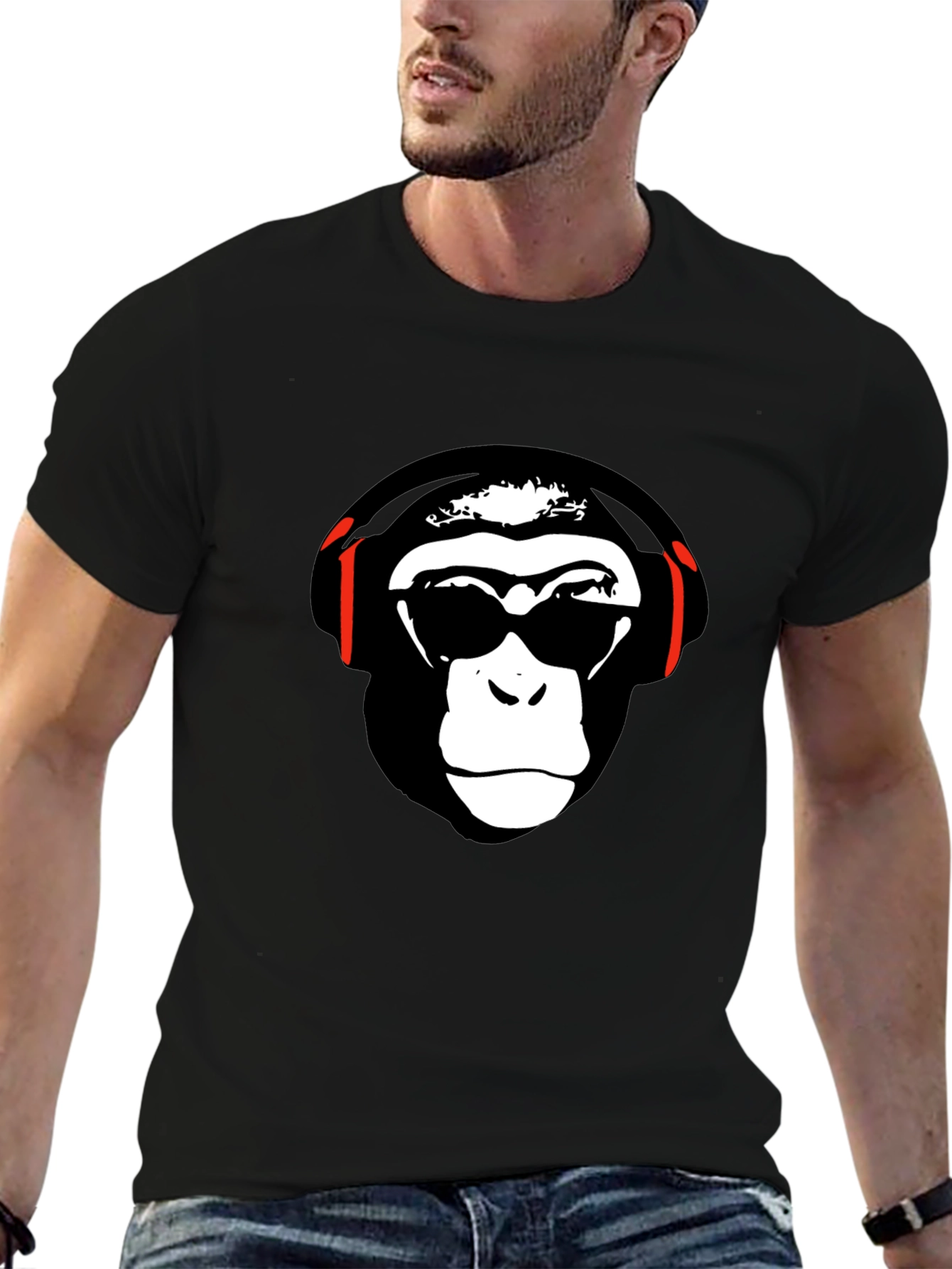 Black Cool Monkey Graphic Tee - Black Short Sleeve T-Shirt view 6