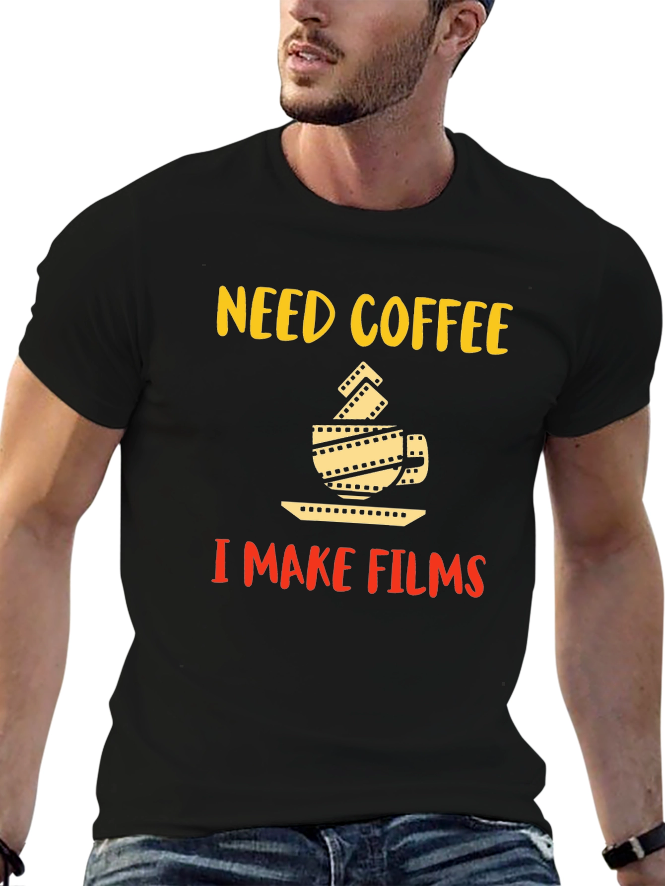Black Need Coffee I Make Films Graphic T-Shirt view 6
