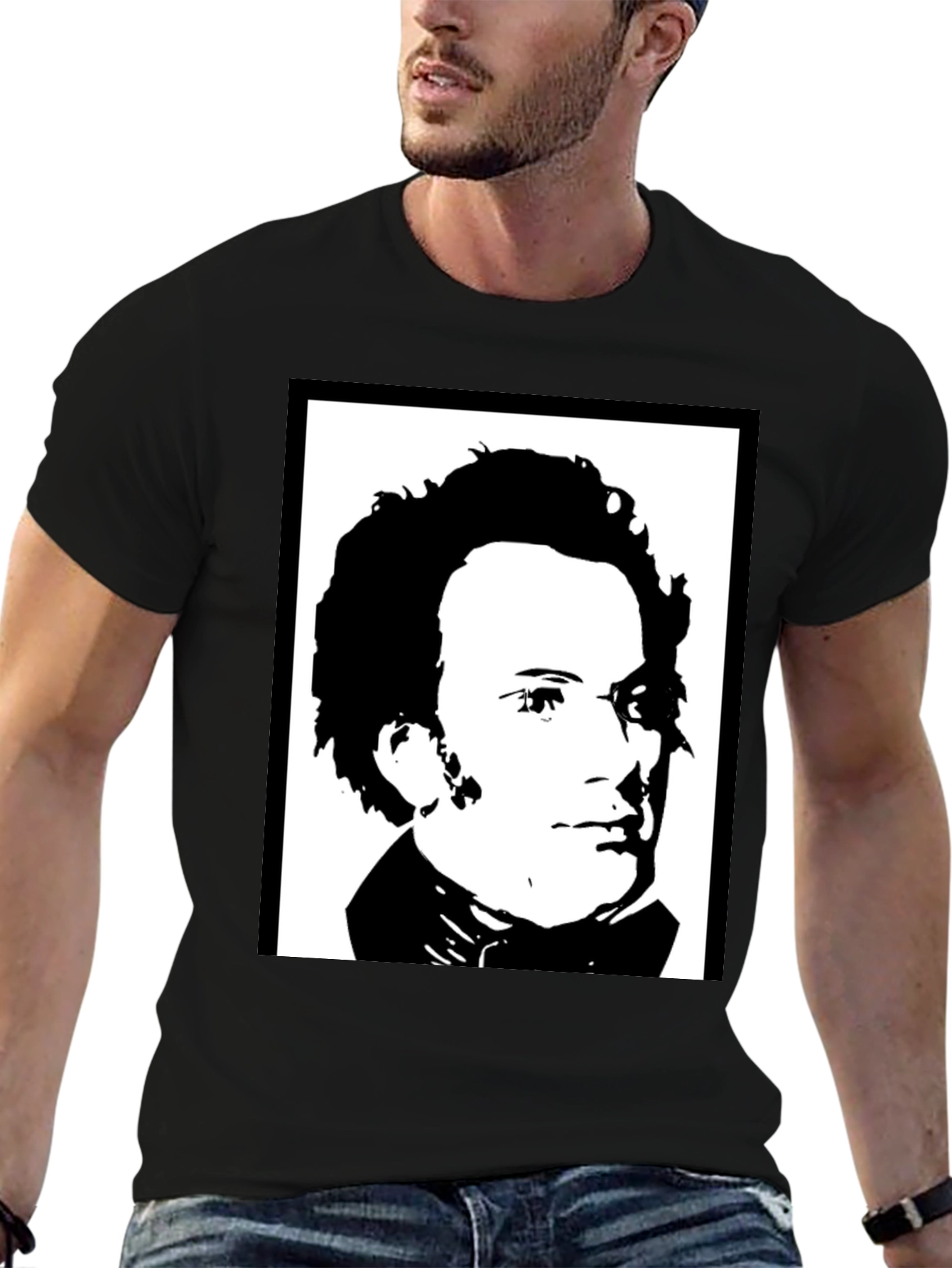 Black Black T-Shirt with Portrait Print view 6