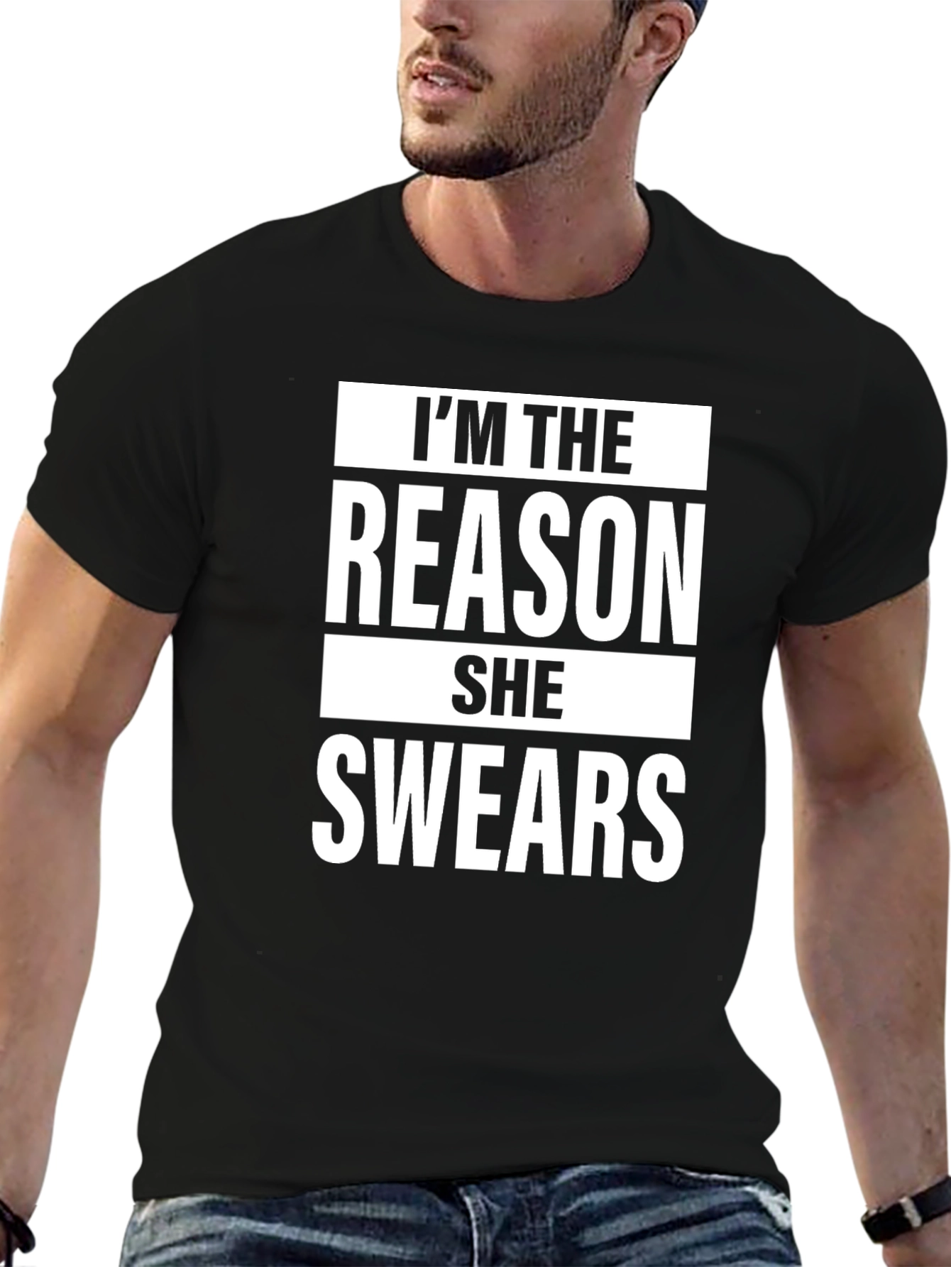 Black I'm The Reason She Swears T-Shirt Funny Graphic Tee view 6