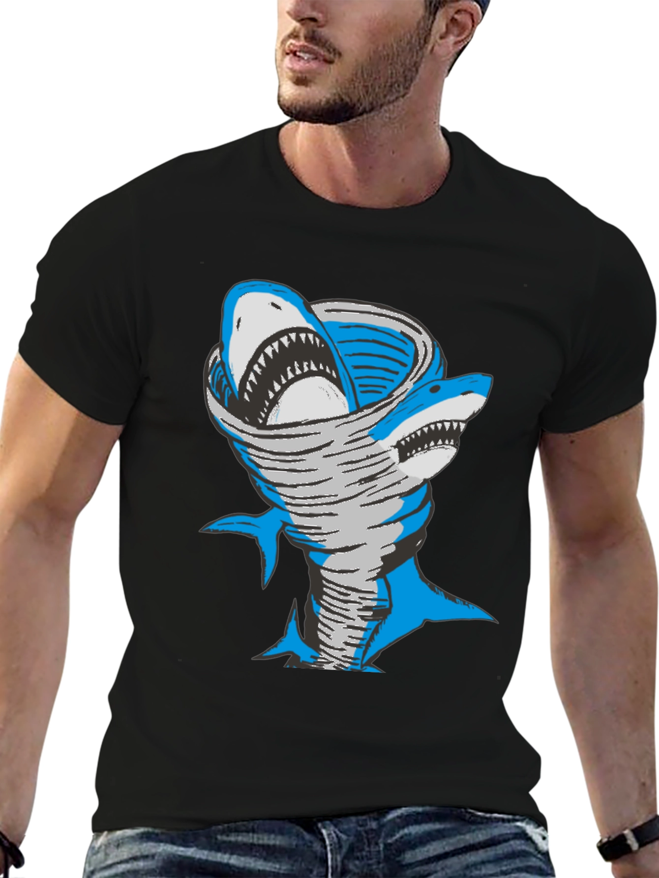 Black Shark Tornado Graphic Tee - Black Cotton Blend view 6