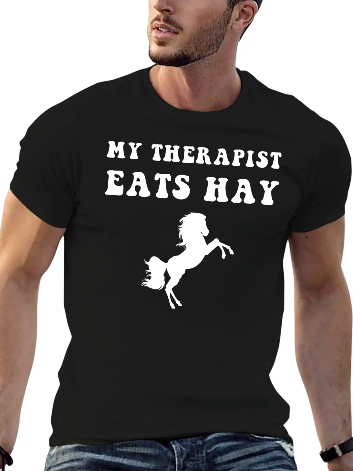 Black Funny Horse Therapist T-Shirt view 6