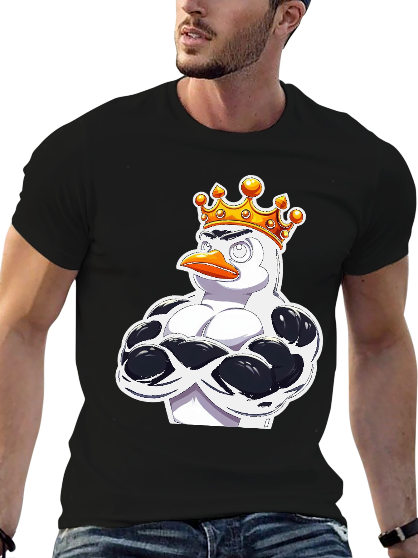 Black Penguin King Graphic T-Shirt - Black Cotton Tee view 6