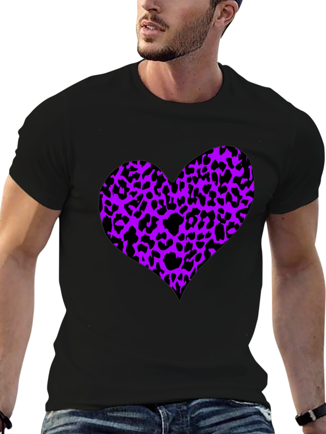 Black Leopard Print Heart Tee - Trendy Graphic T-Shirt view 6