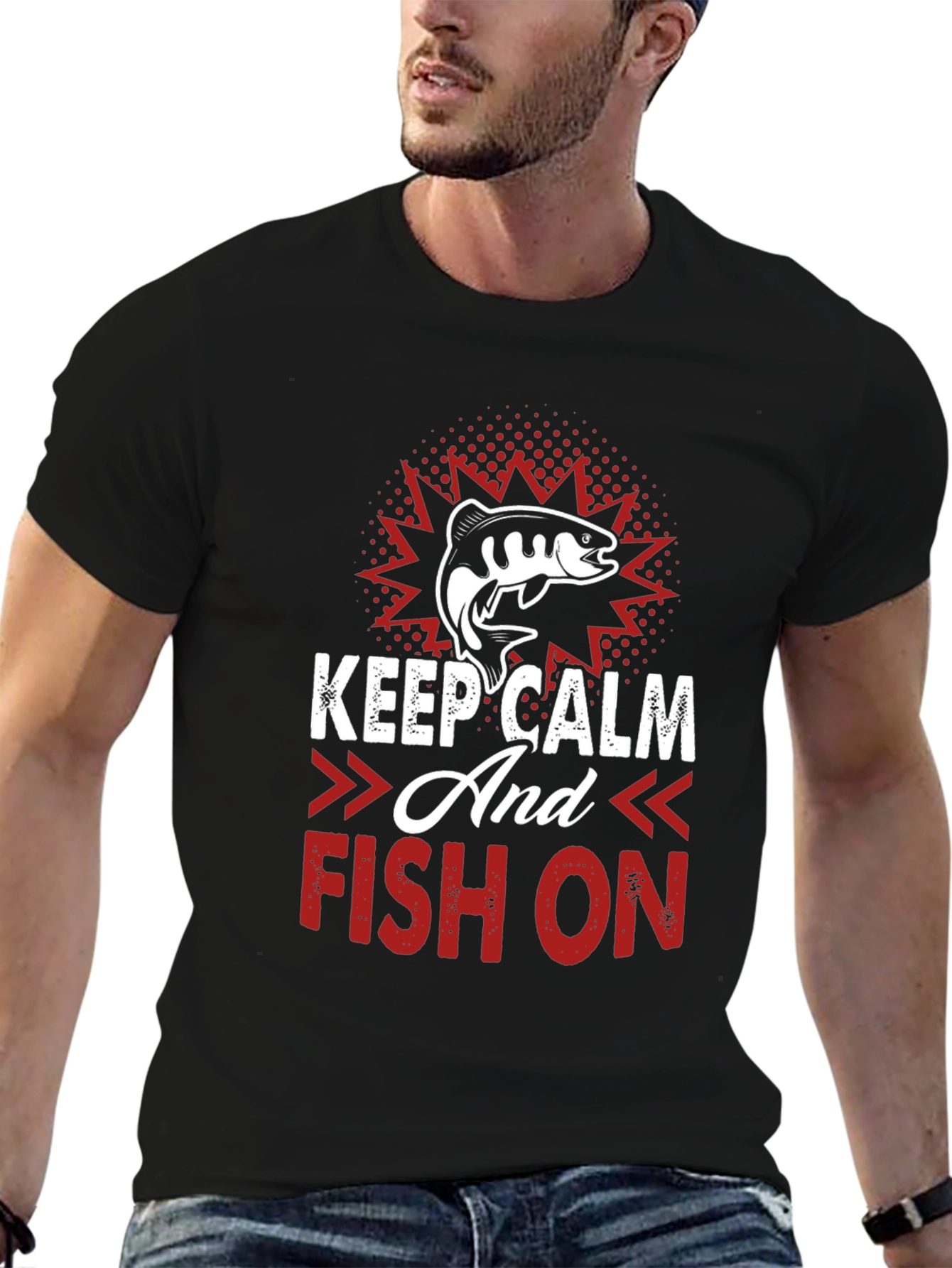 Black Keep Calm and Fish On T-Shirt view 6