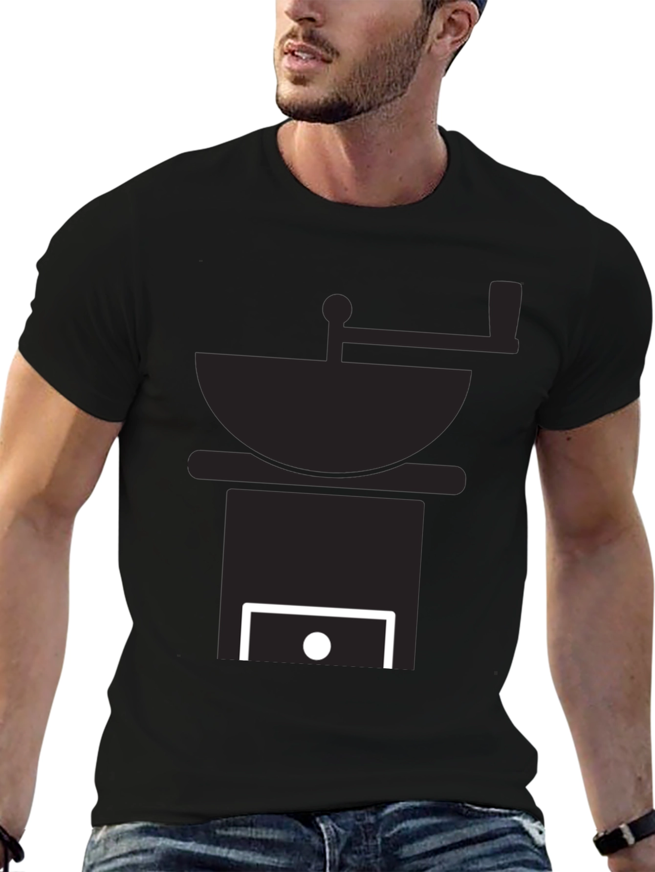 Black Coffee Grinder Graphic Tee - Black Cotton T-Shirt view 6