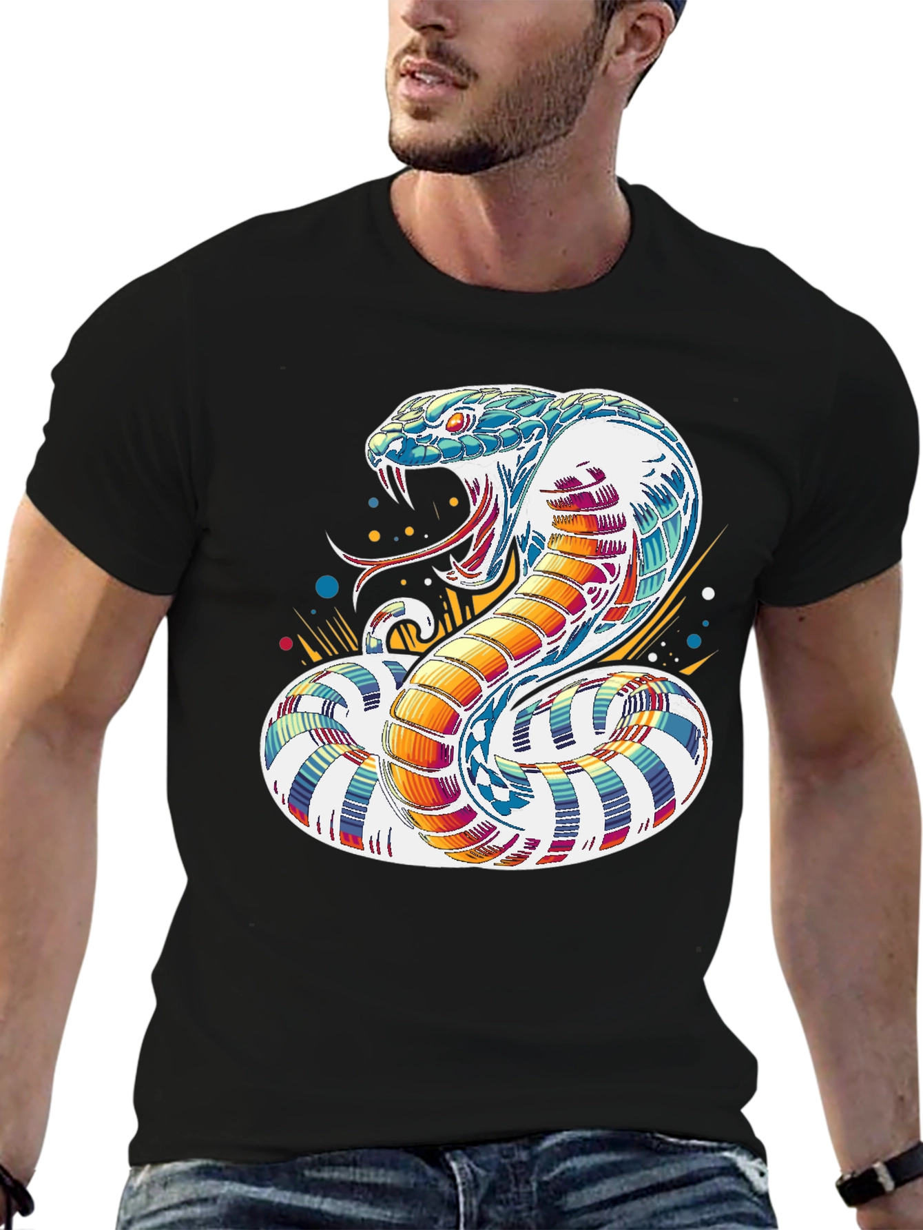 Colorful Cobra Graphic Tee - Men's Black T-Shirt - 6
