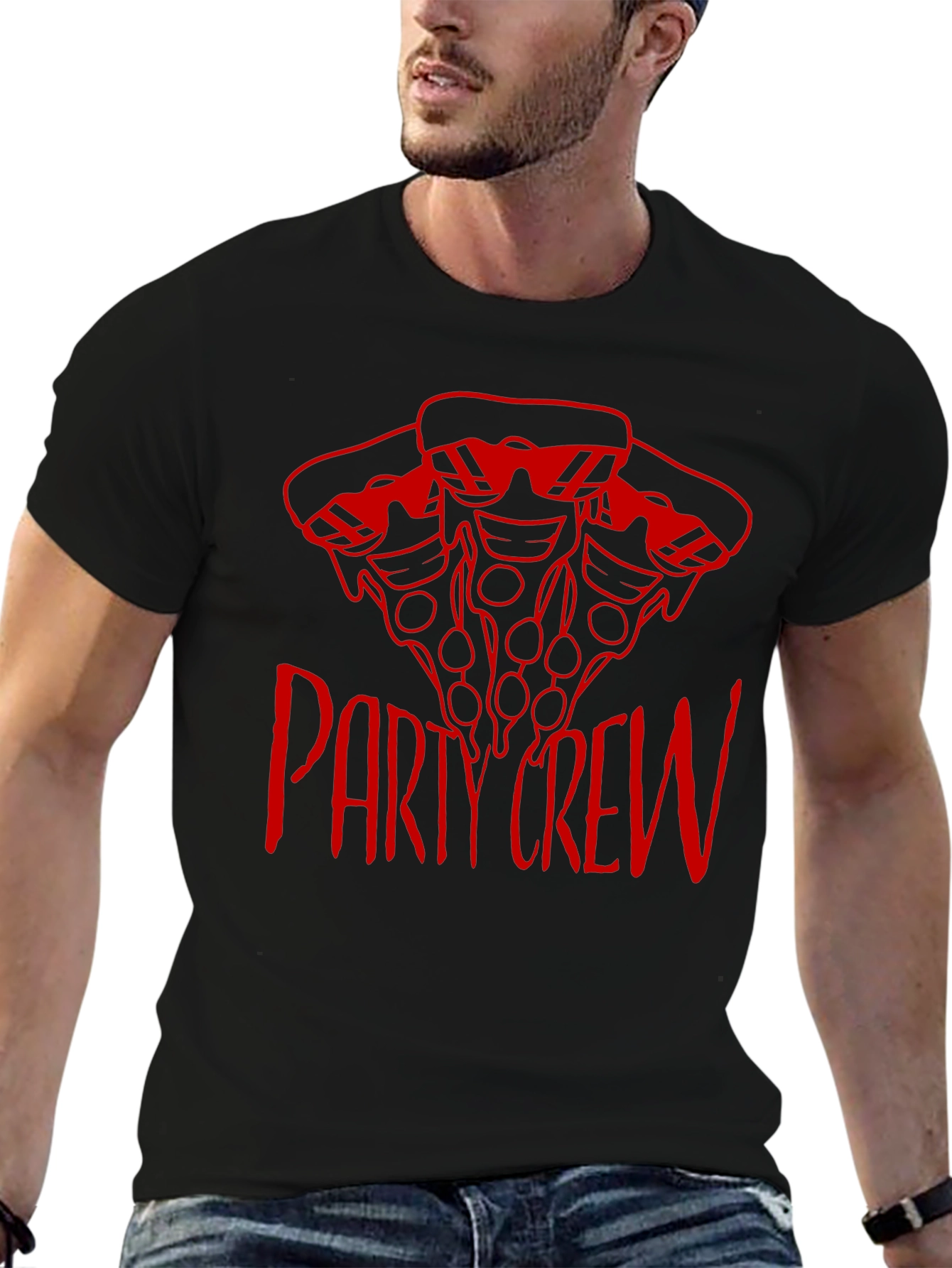 Black Pizza Party Crew T-Shirt - Cool Graphic Tee view 6