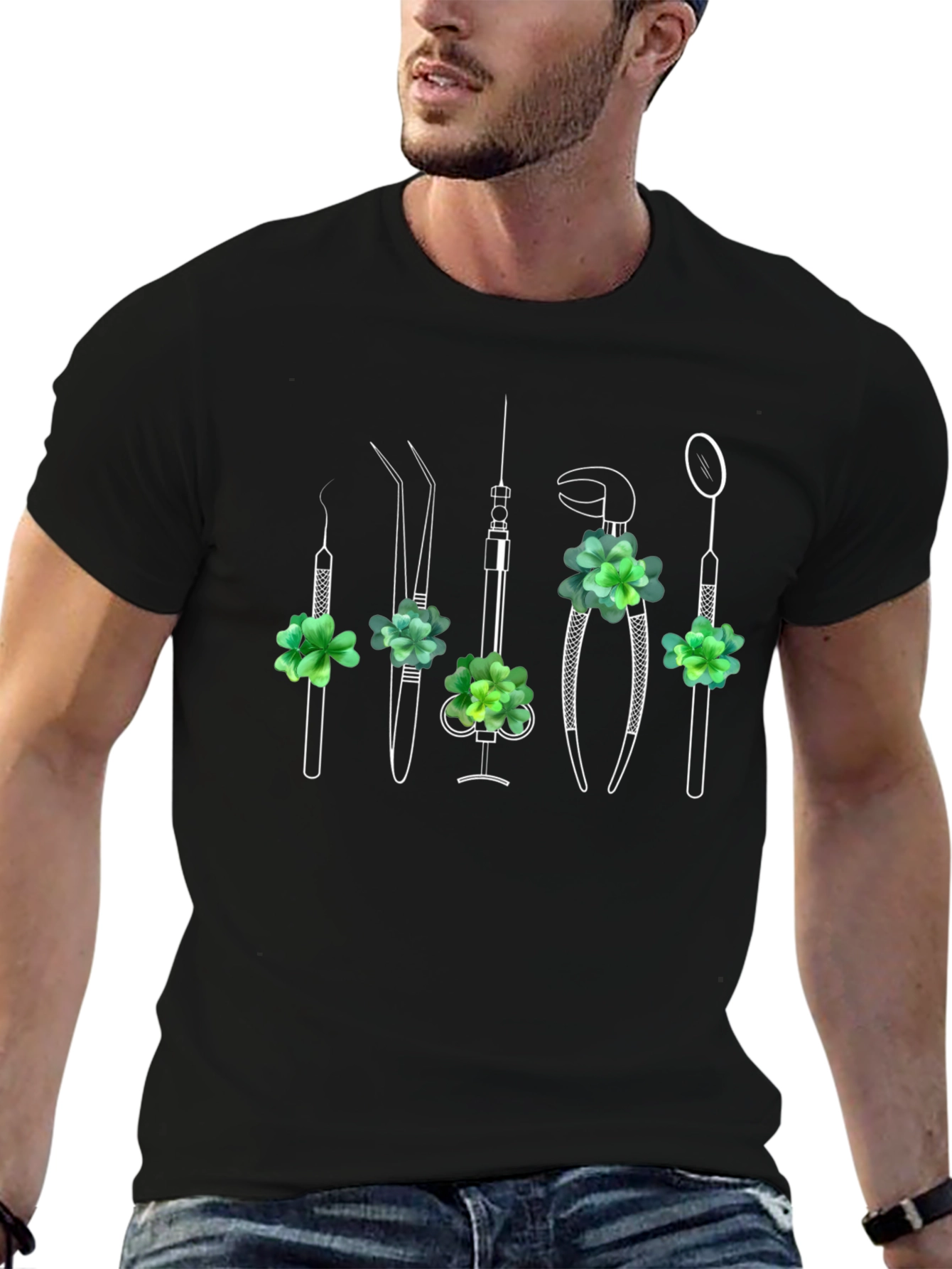 Black Dentist Tool Shamrock T-Shirt view 6