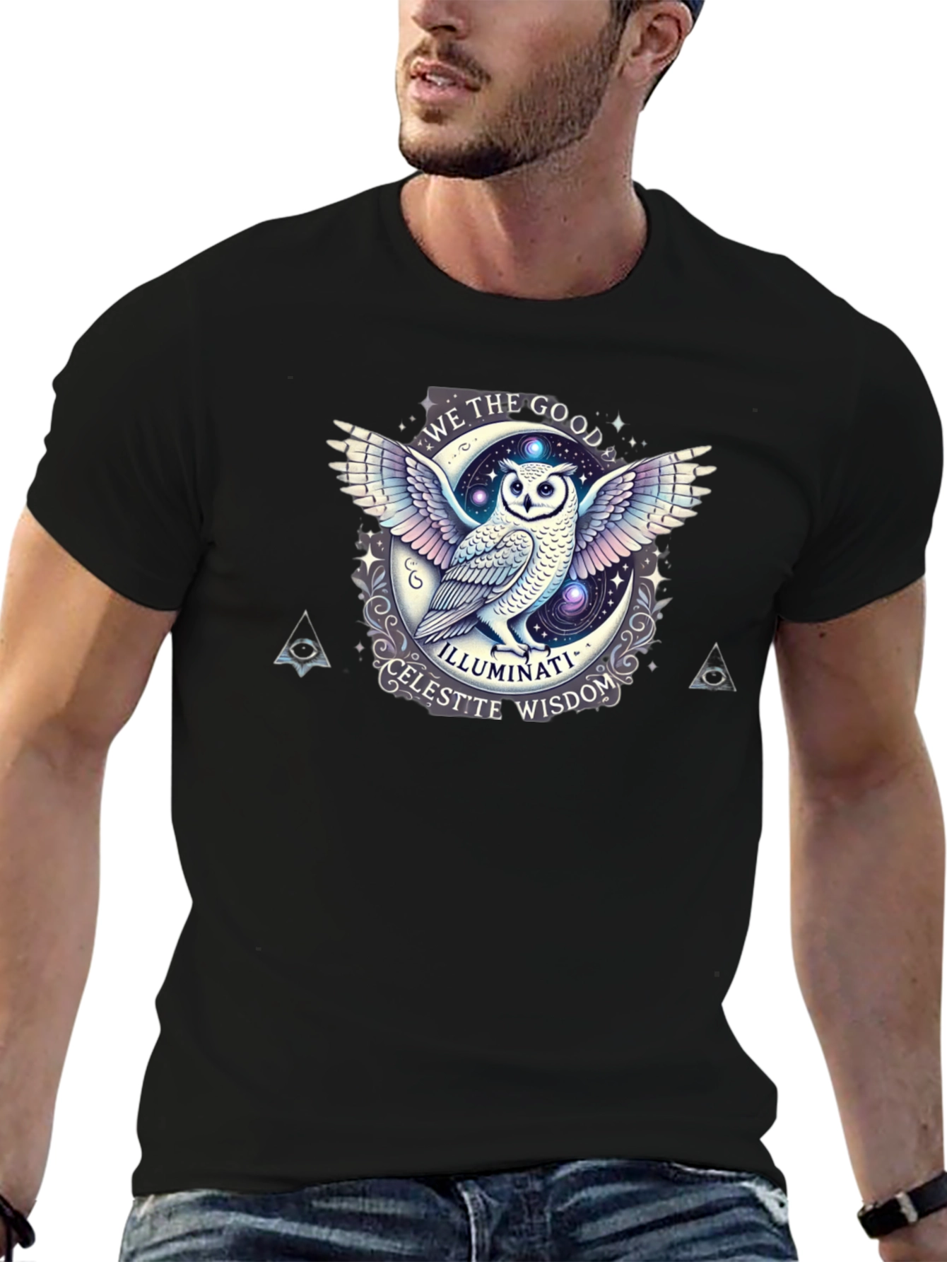 Black Illuminati Owl Graphic Tee - Celest'te Wisdom T-Shirt view 6