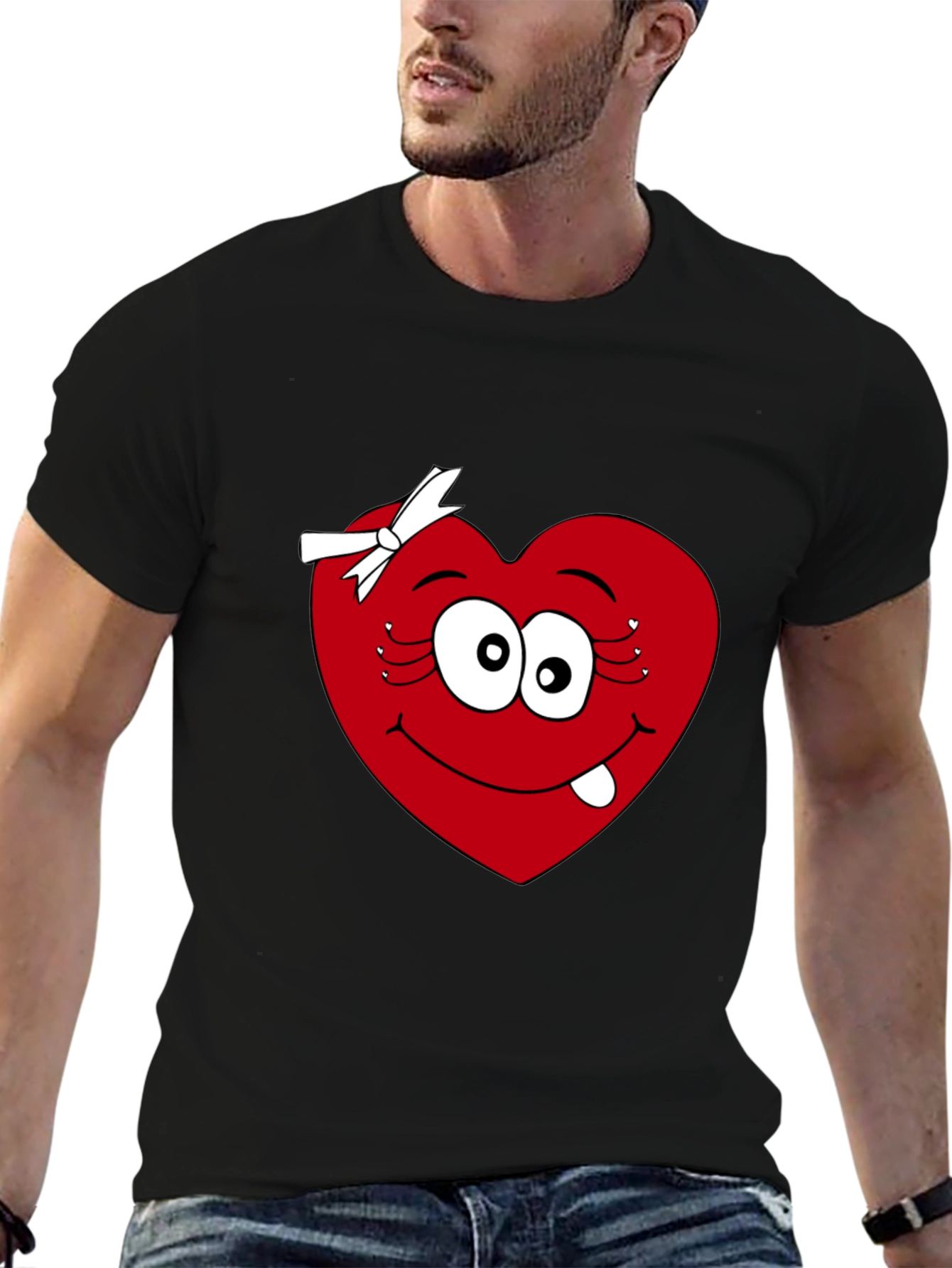 Black Funny Heart Face Black T-Shirt view 6
