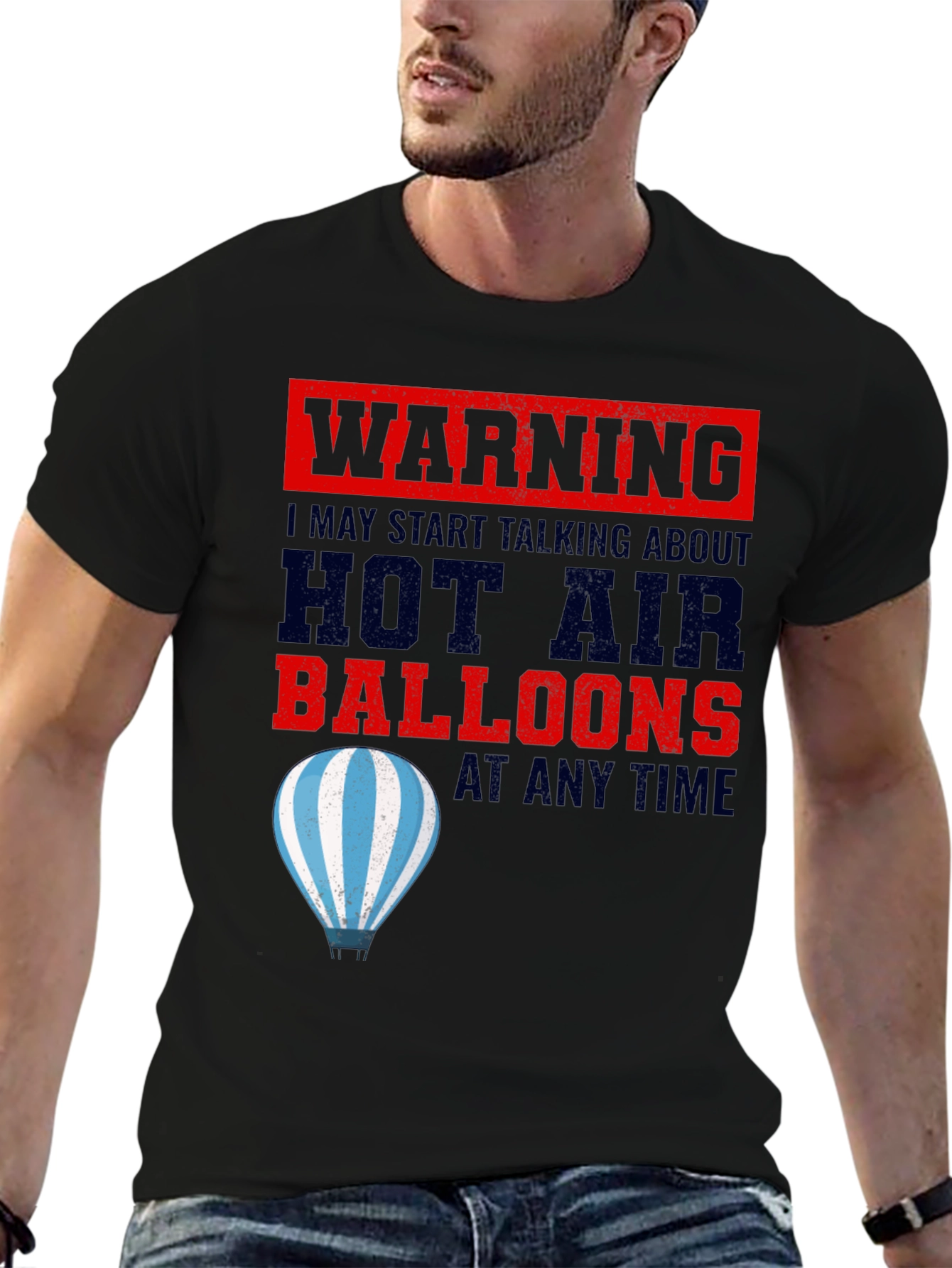 Black Warning Hot Air Balloons T-Shirt view 6