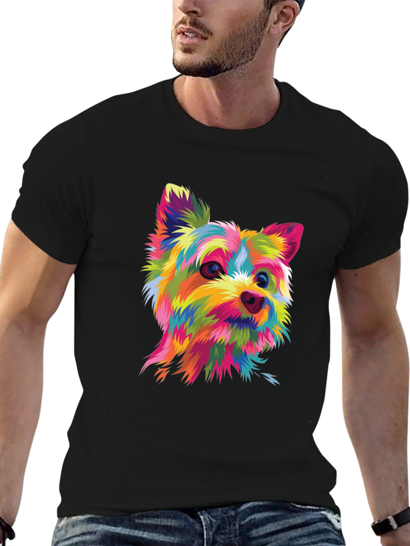 Black Colorful Yorkshire Terrier Graphic T-Shirt view 6