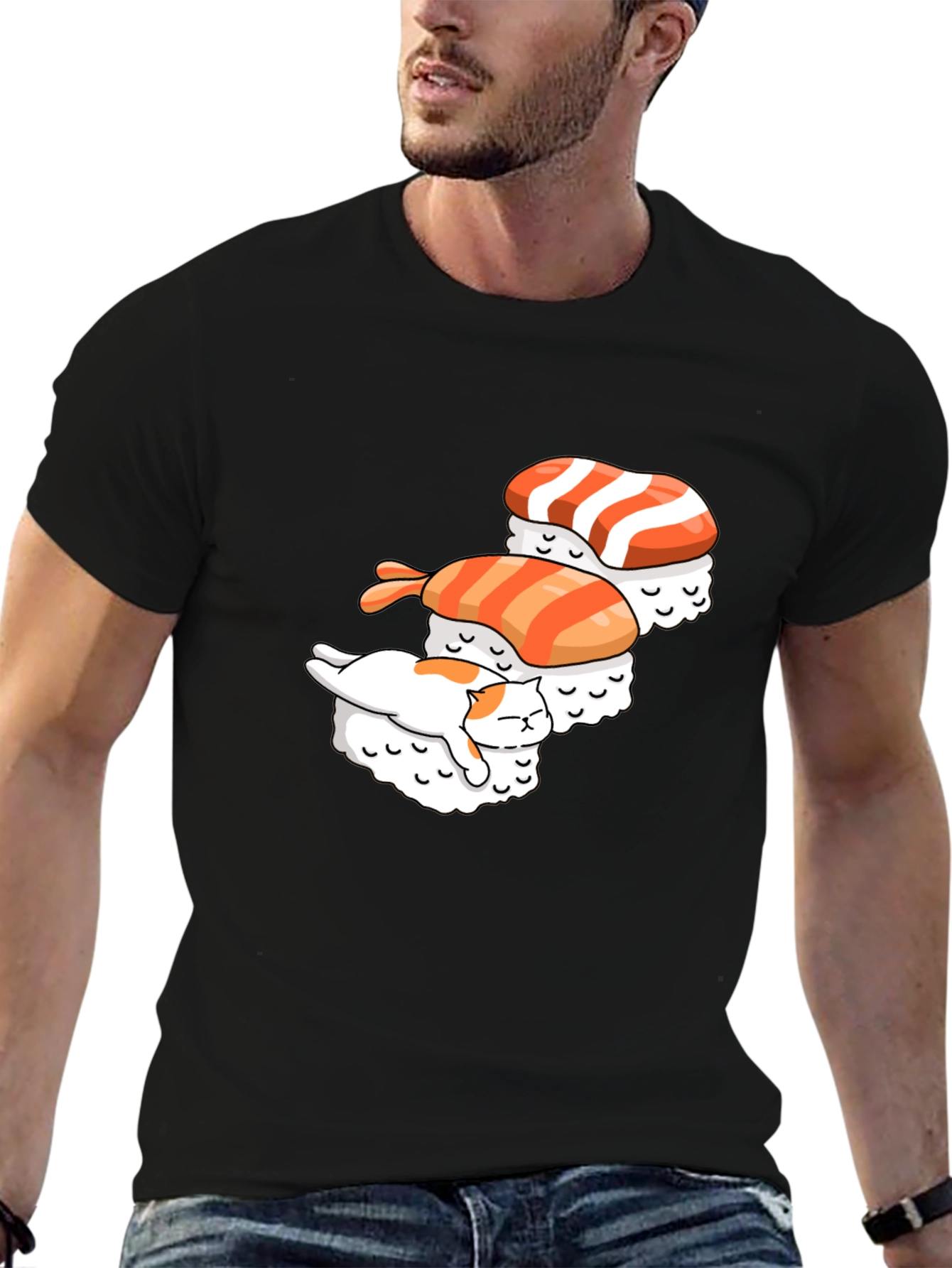 Black Sushi Cat Graphic Tee - Unique & Fun Design view 6