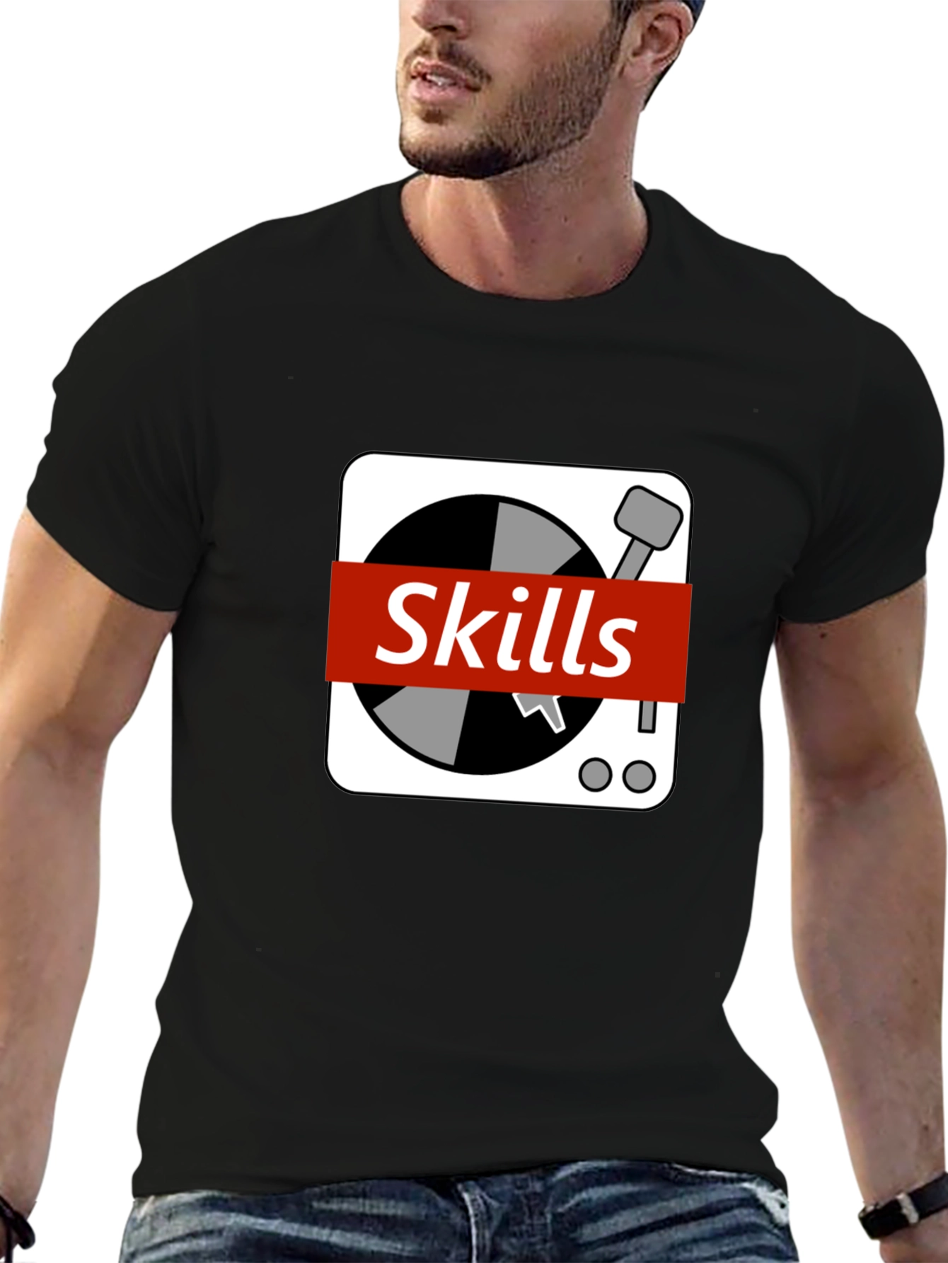 Black Skills DJ Turntable Graphic T-Shirt - Black view 6