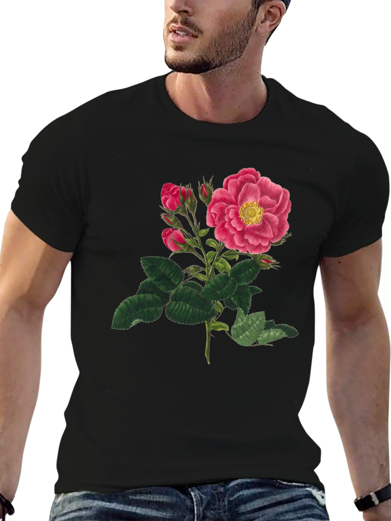 Black Vintage Rose Graphic T-Shirt - Black view 6
