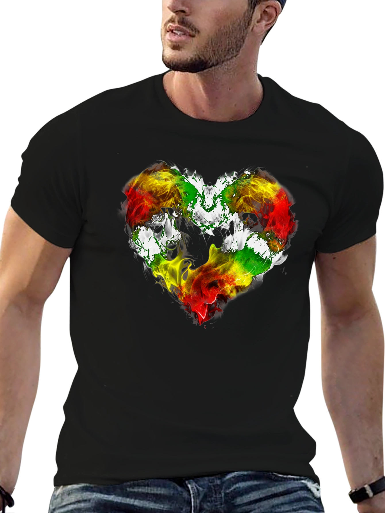 Black Rasta Heart Graphic T-Shirt - Love Reggae Music view 6