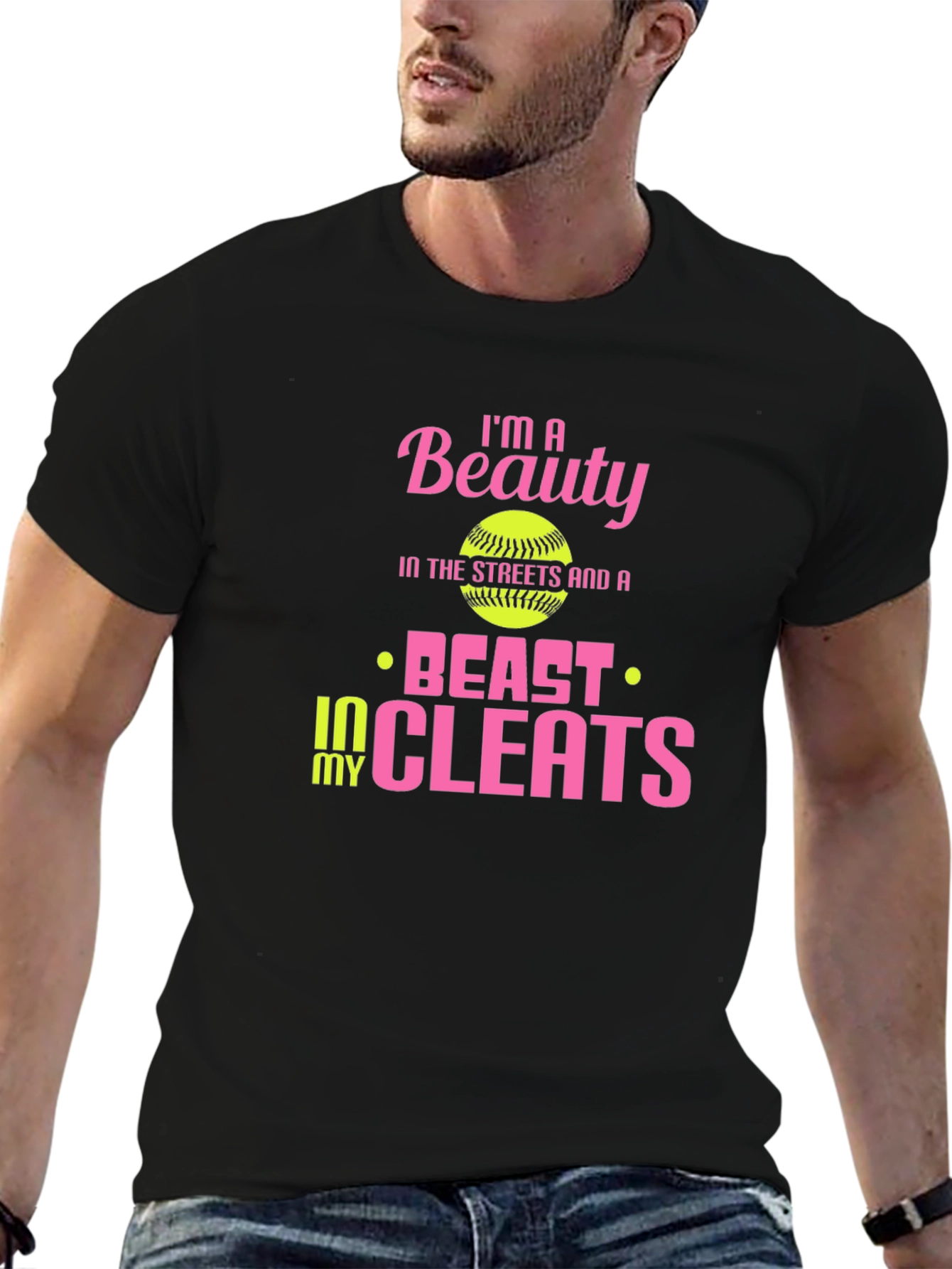 Black Beauty and Beast Softball T-Shirt view 6