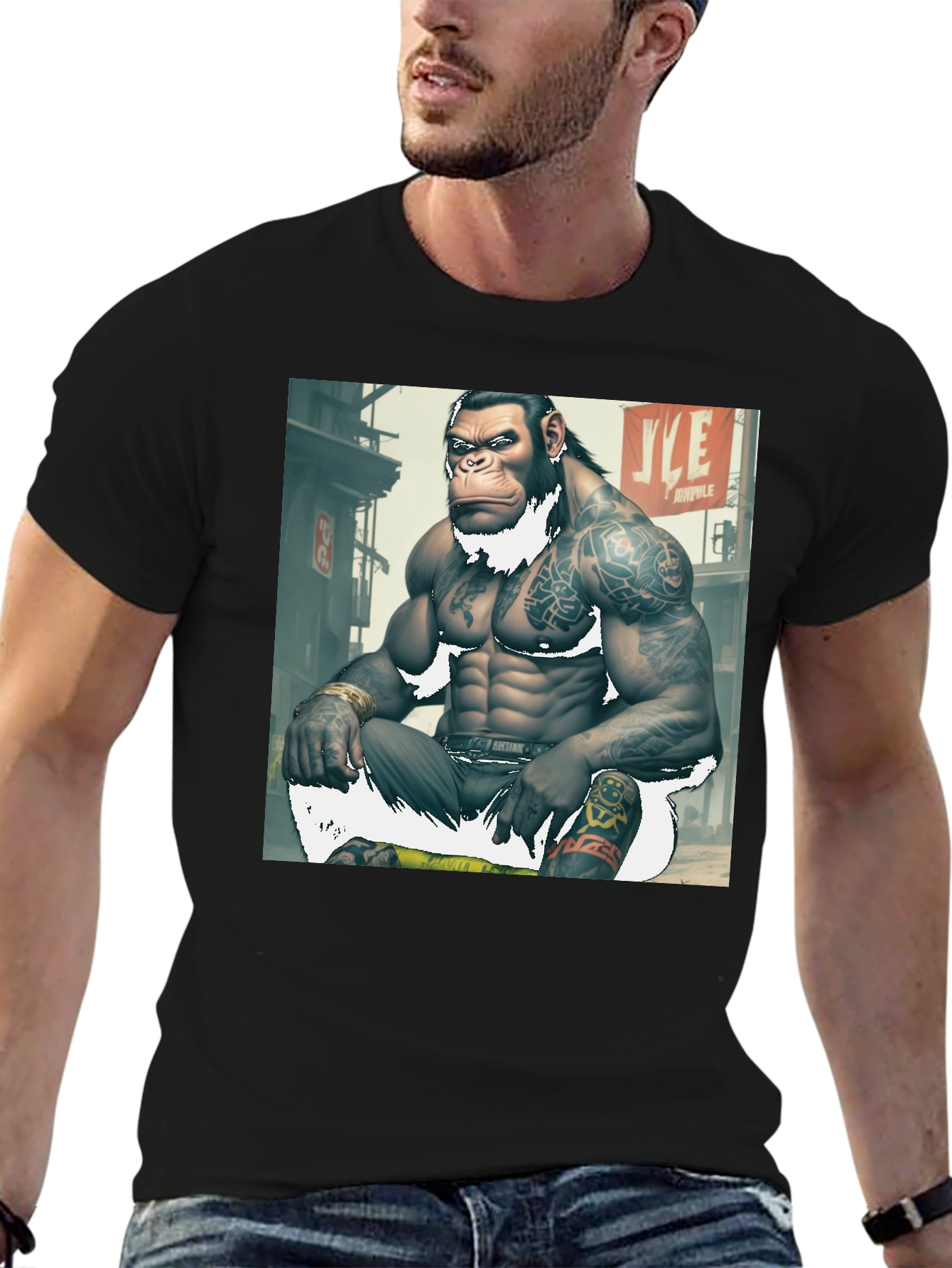 Black Tattooed Gorilla Graphic Tee - Urban Ape Style view 6