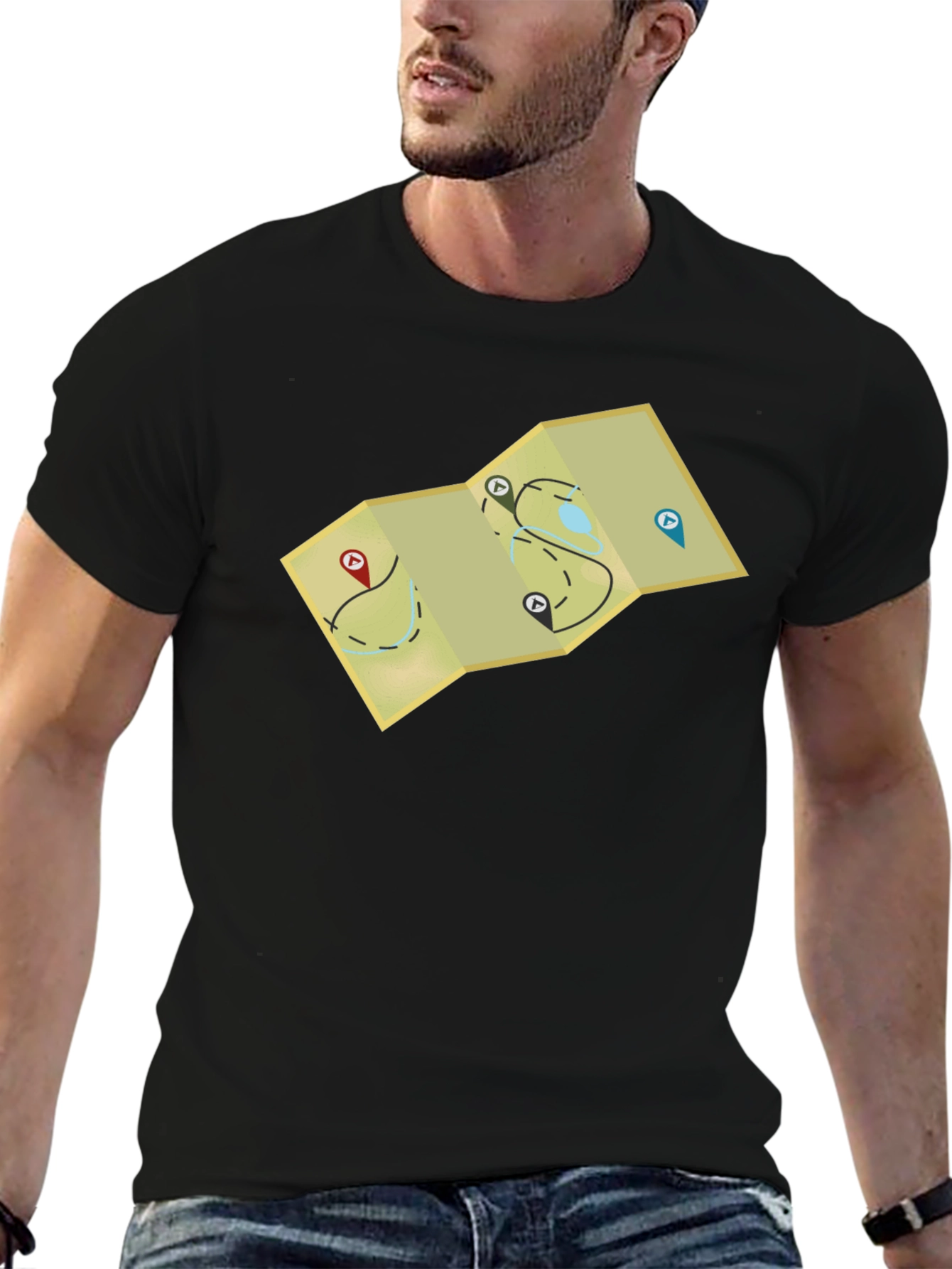 Black Adventure Map Graphic Tee - Black Cotton Blend view 6