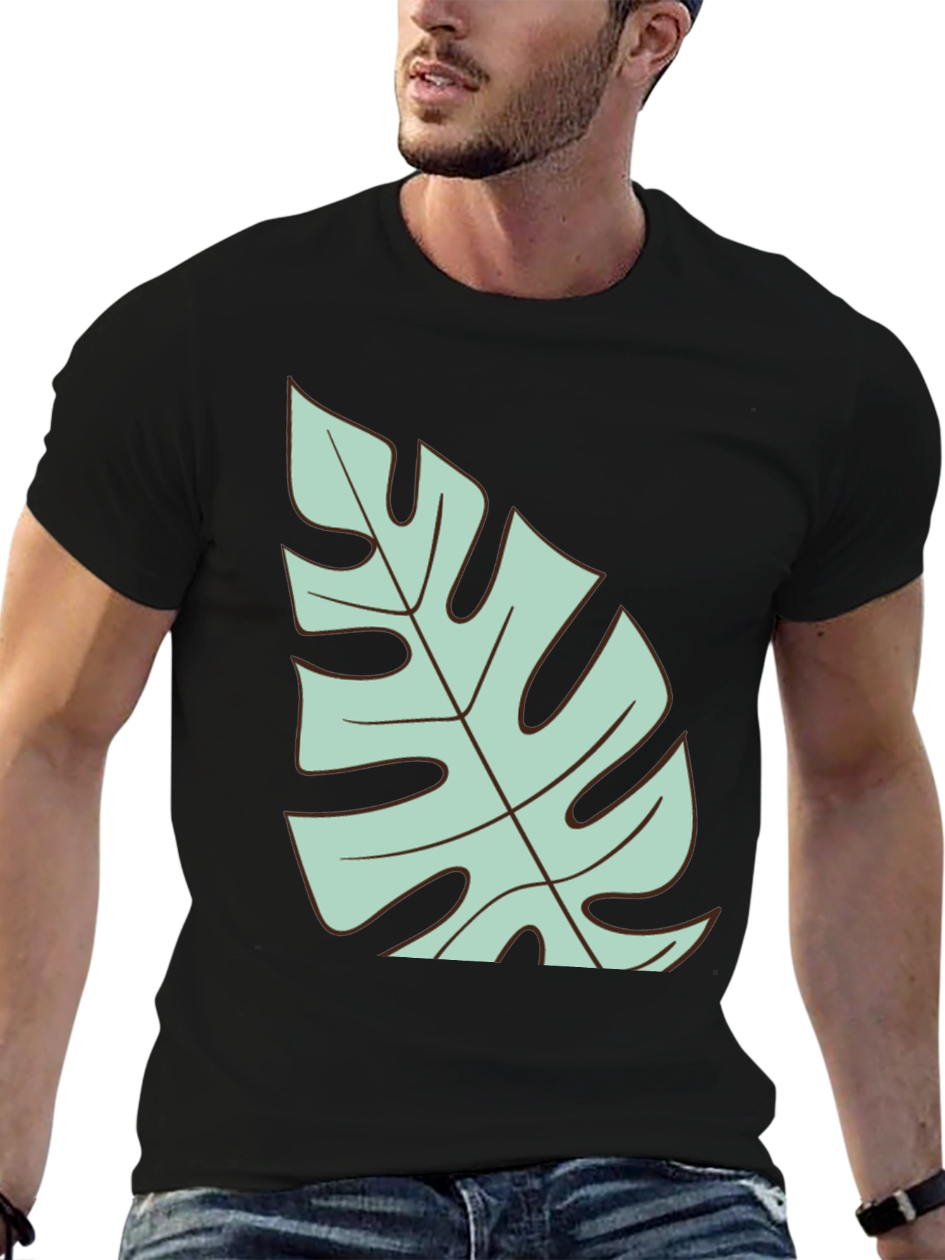 Black Tropical Monstera Leaf Graphic T-Shirt - Black view 6
