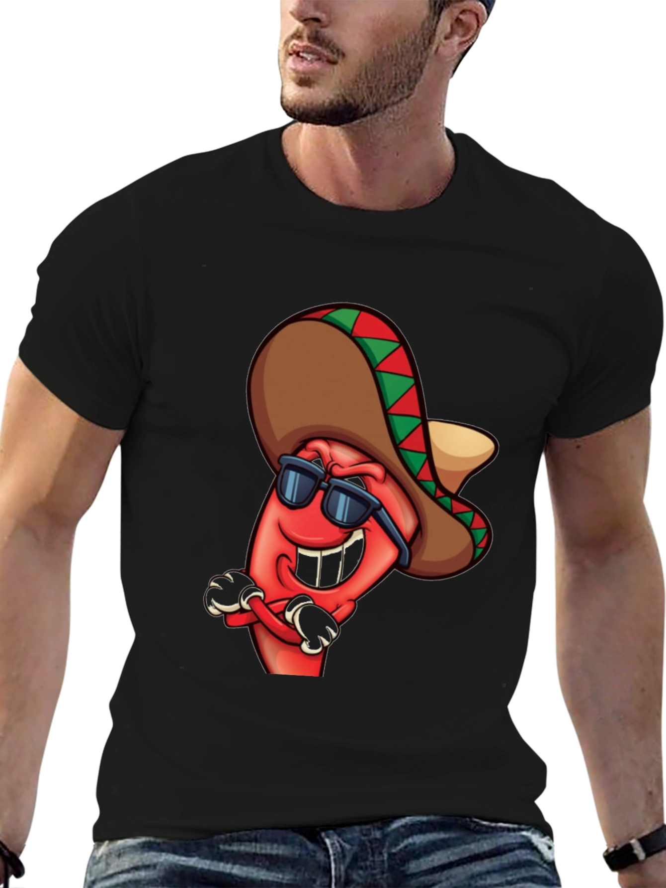 Black Cool Chili Pepper Graphic Tee view 6