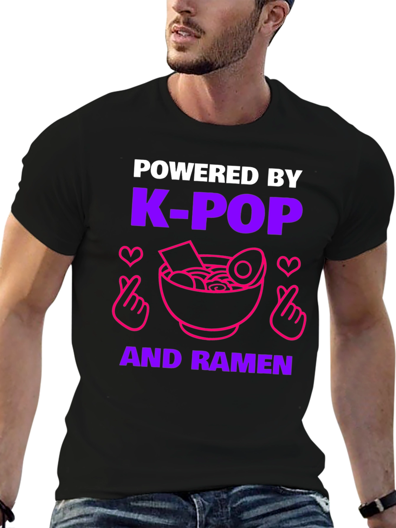 Black K-Pop & Ramen Powered T-Shirt view 6