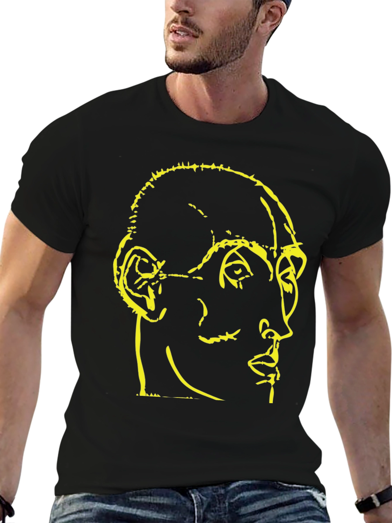 Black Abstract Face Graphic Black T-Shirt view 6