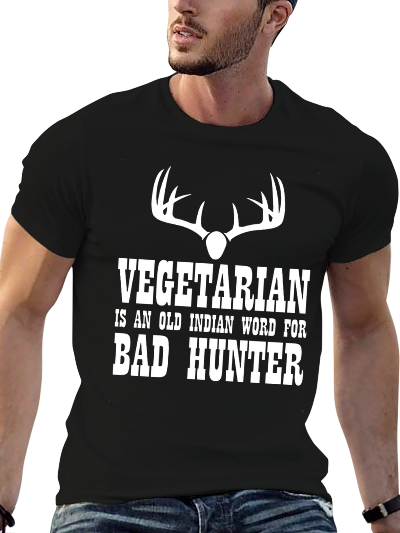 Black Funny Vegetarian Bad Hunter Graphic T-Shirt view 6