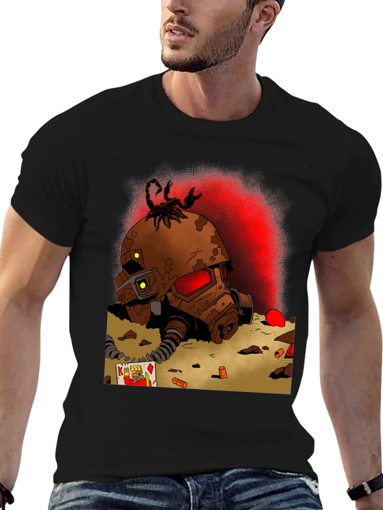 Black Fallout Inspired T-Shirt: Scorpion Helmet Design view 6