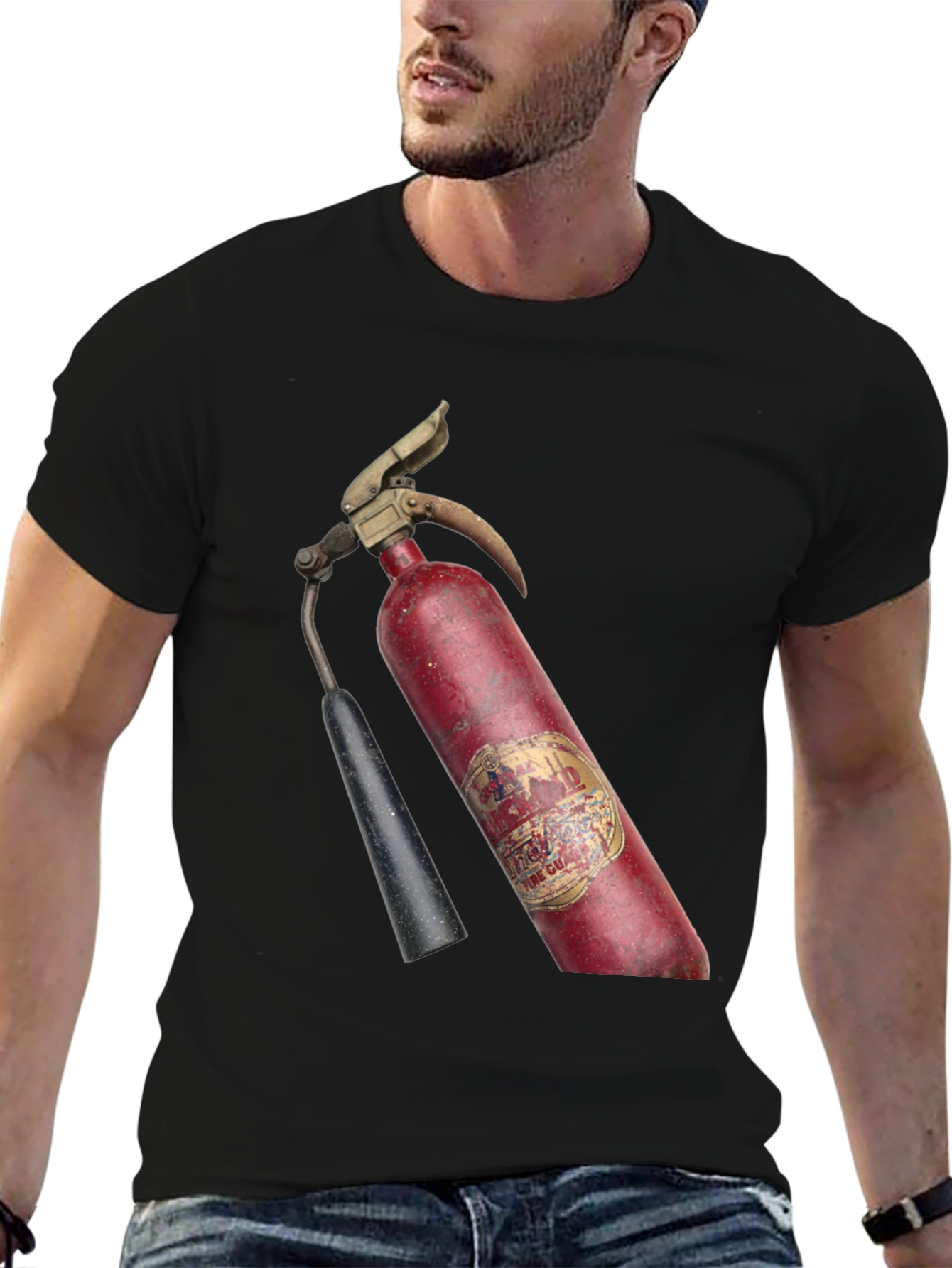 Black Vintage Fire Extinguisher Graphic T-Shirt view 6