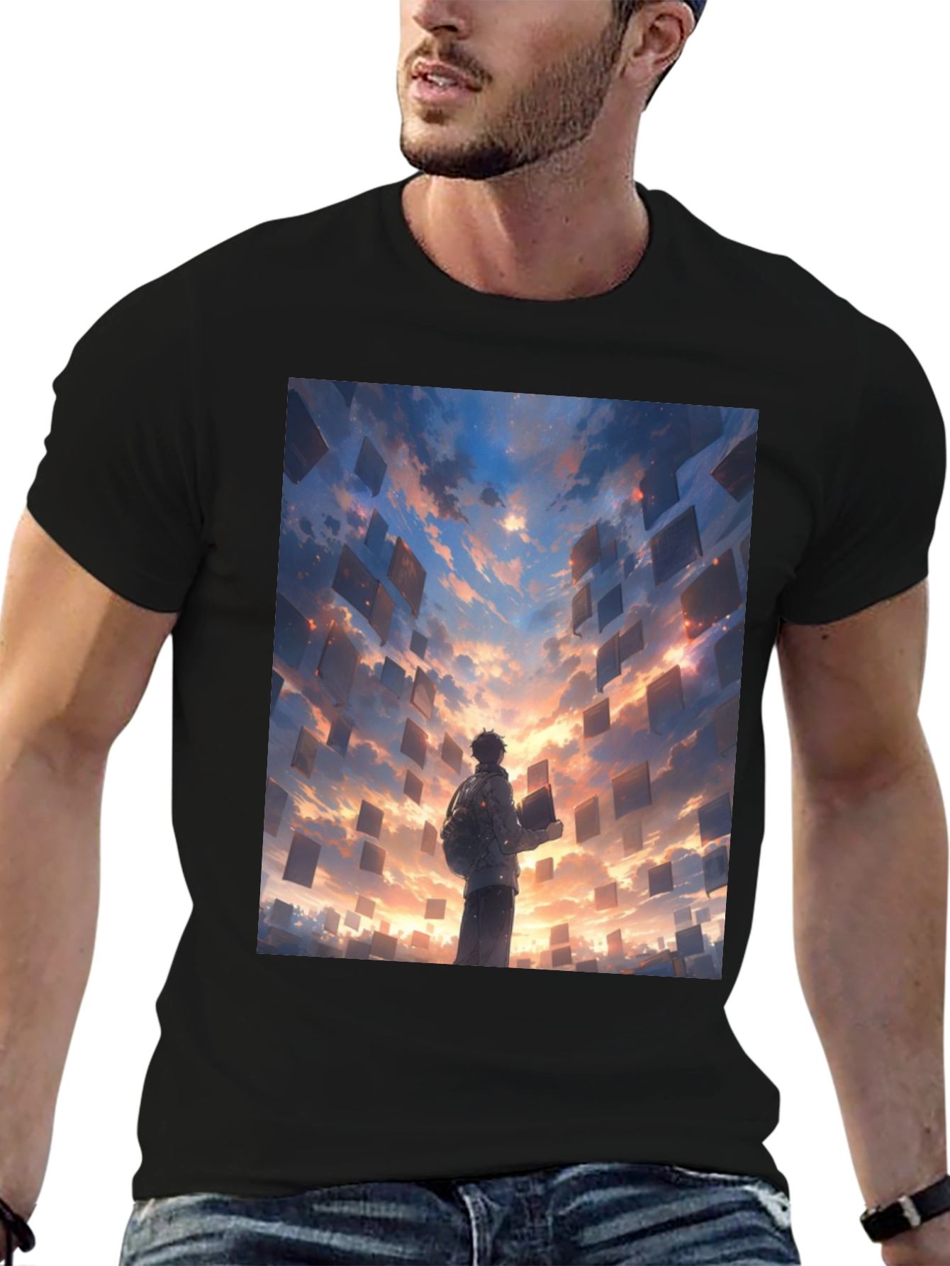 Black Surreal Sky Books Graphic Tee view 6