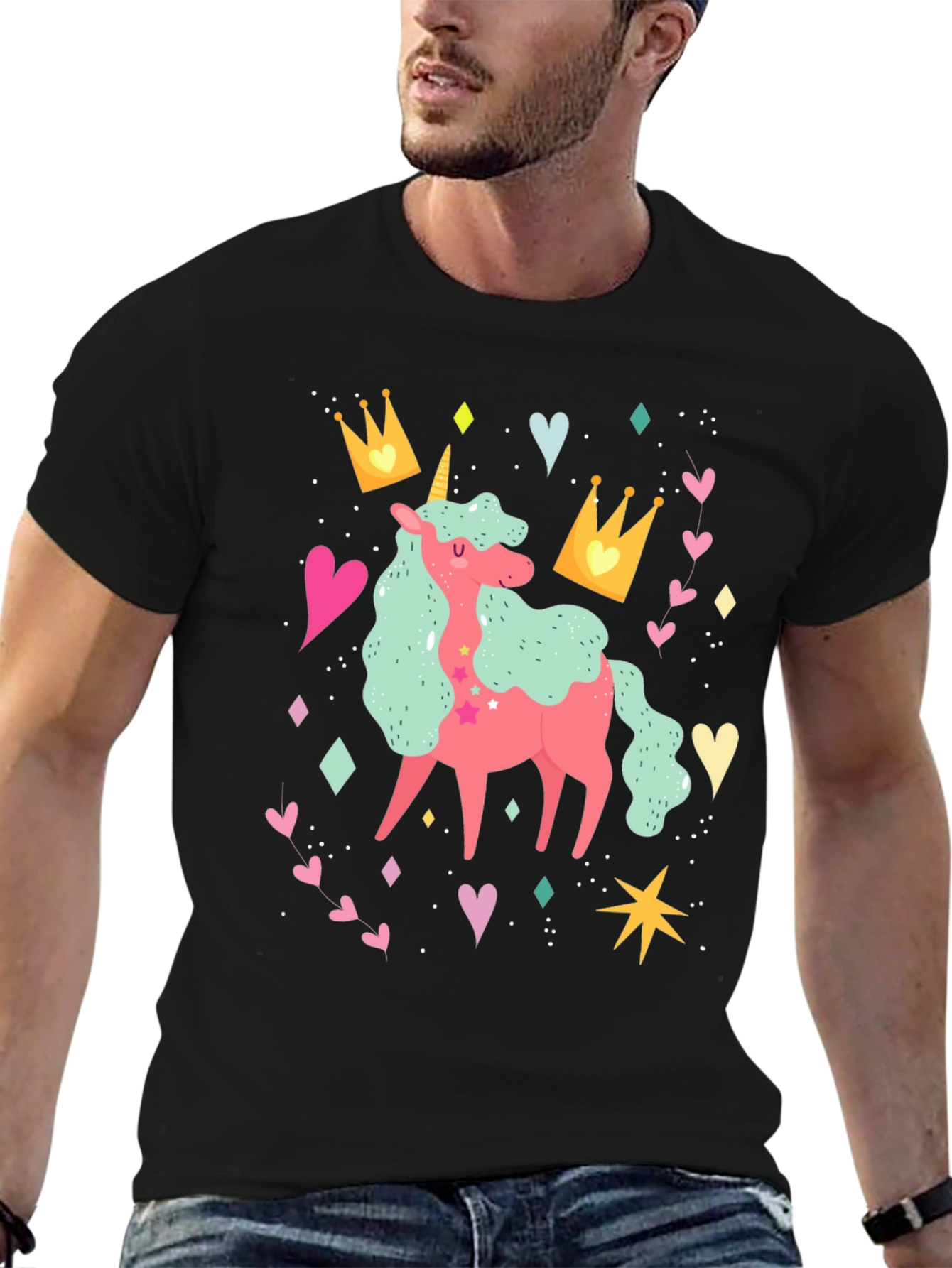 Black Unicorn T-Shirt, Cute Graphic Tee for Women & Girls view 6