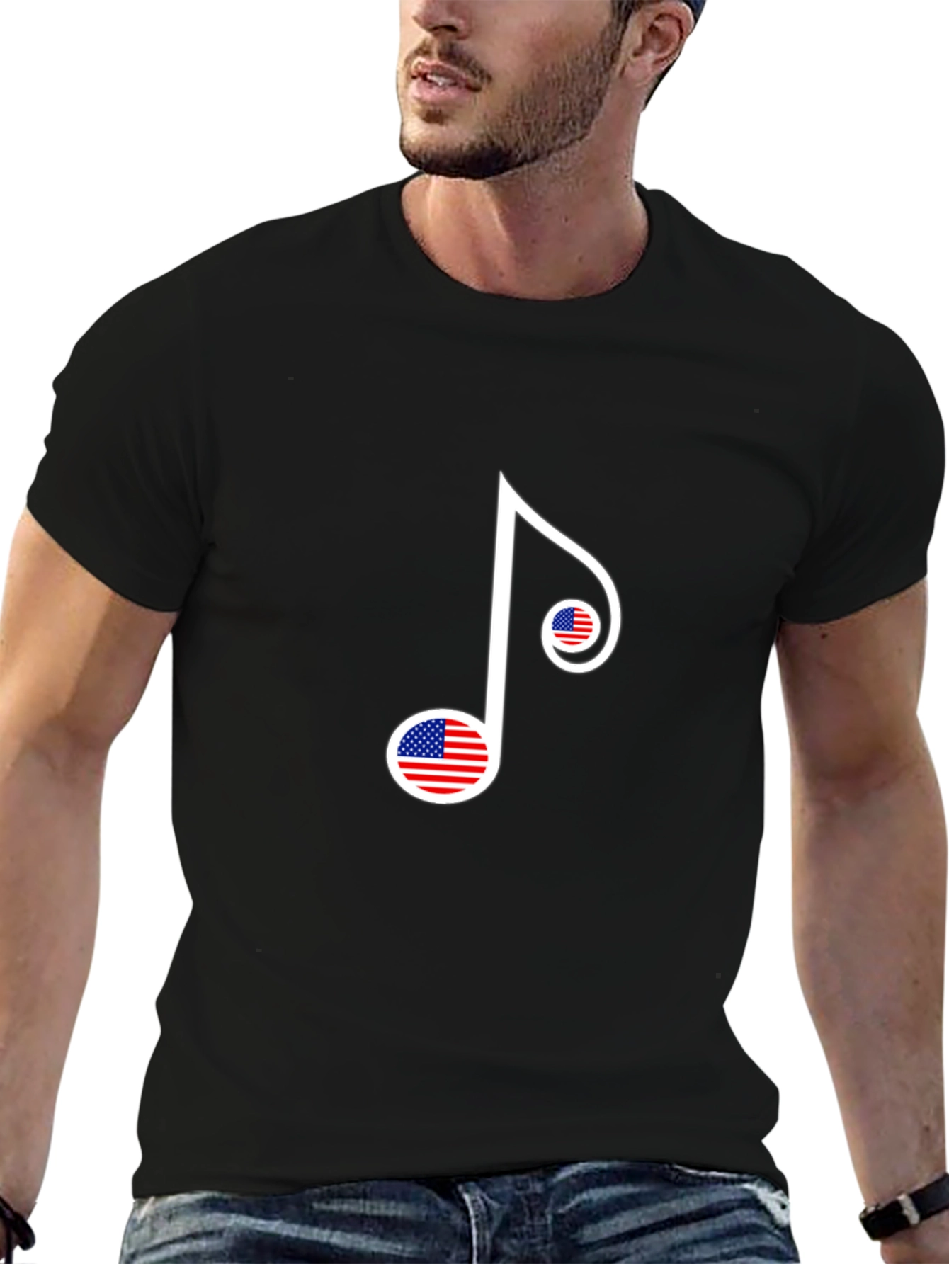 Black American Flag Music Note Graphic T-Shirt view 6