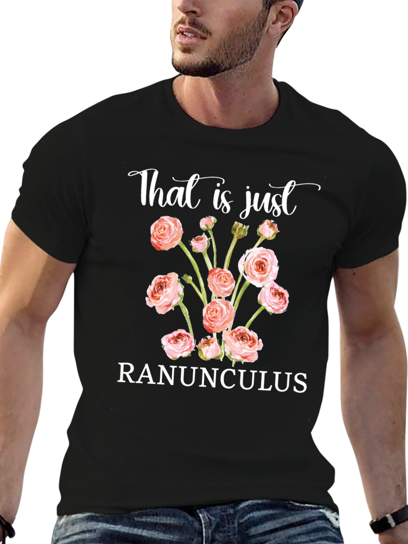 Black Ranunculus Floral T-Shirt - Unique Botanical Tee view 6