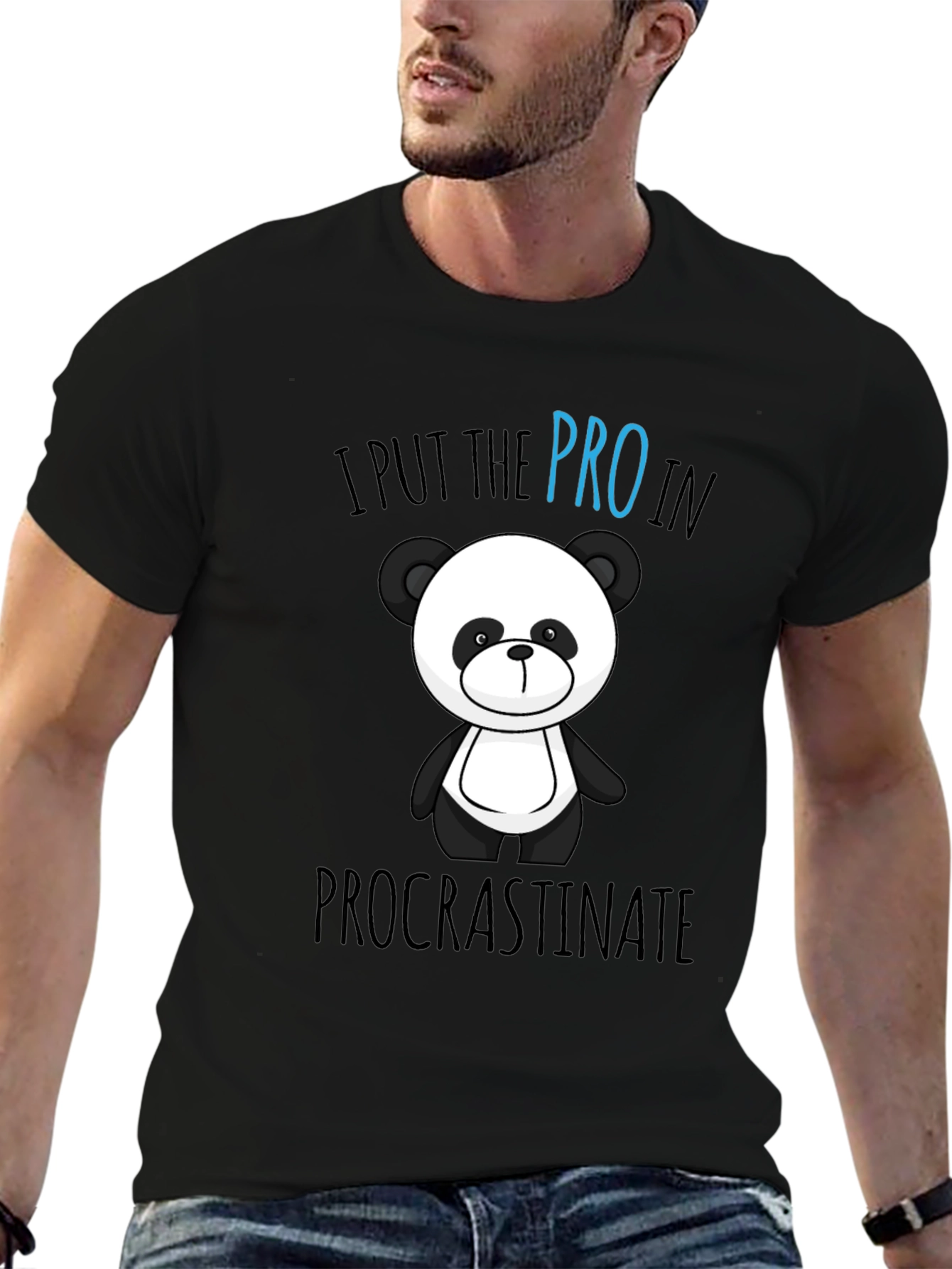 Black Funny Panda Procrastinate Graphic T-Shirt view 6