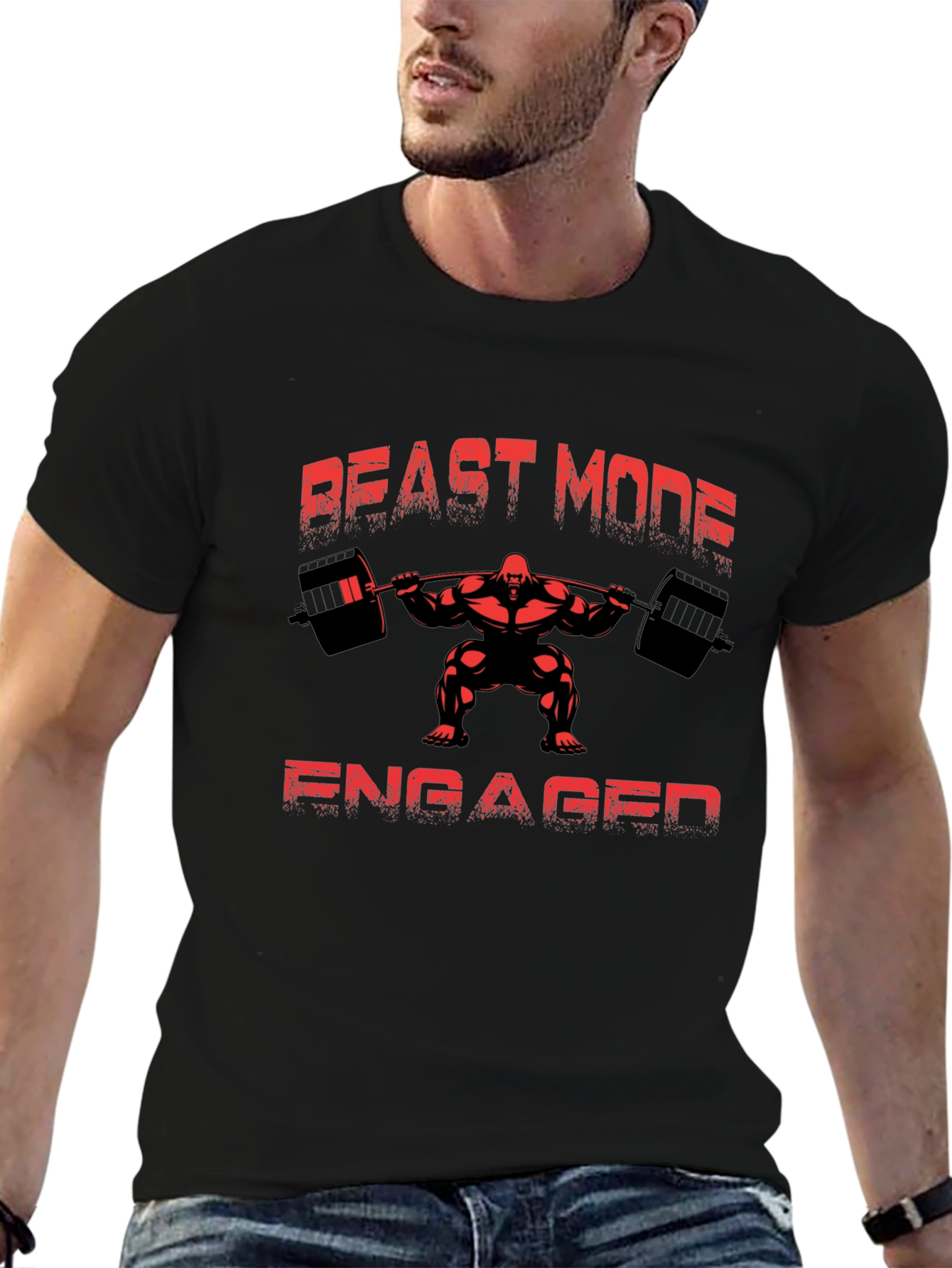 Black Beast Mode Engaged Men's Black T-Shirt view 6